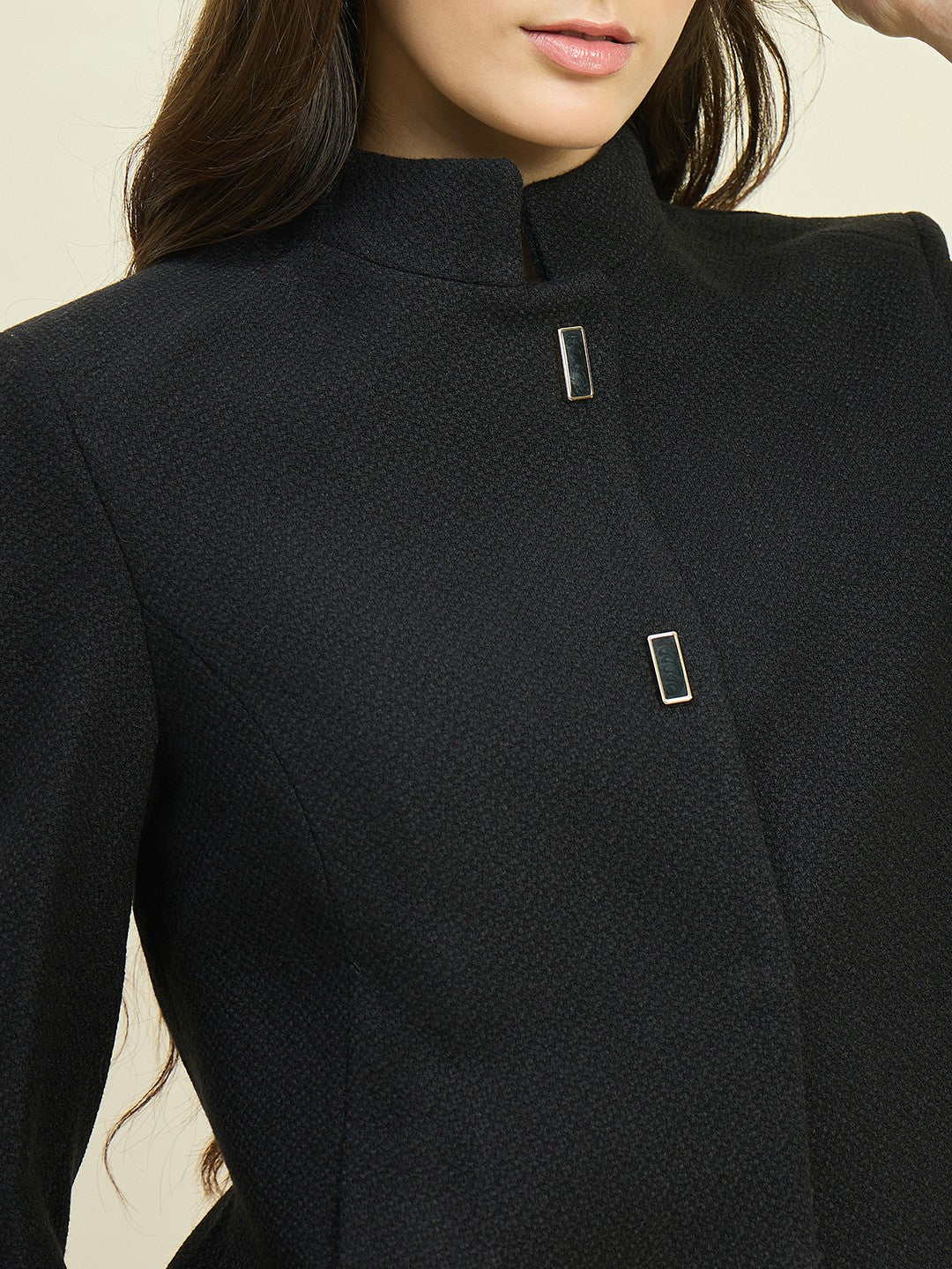 Madame Black Mock Neck Coat - Image 7
