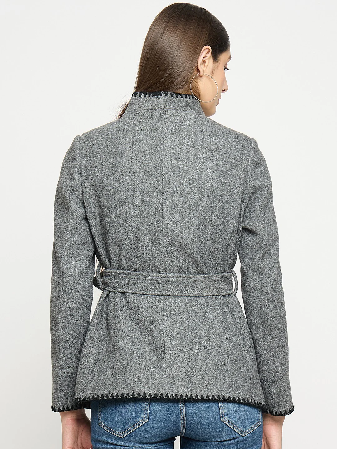 Madame Wrap Style Belted Grey Coat - Image 7