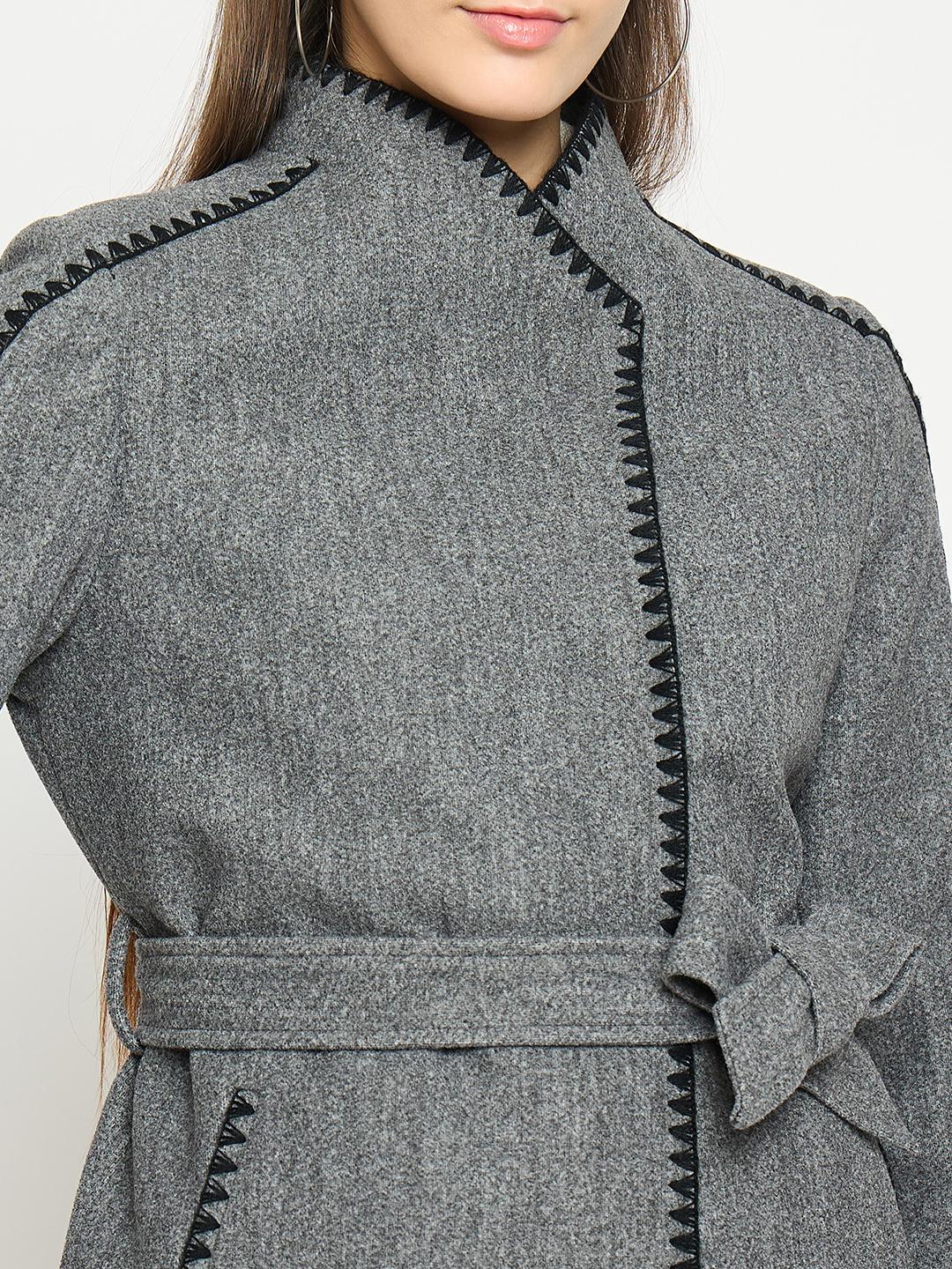 Madame Wrap Style Belted Grey Coat - Image 8