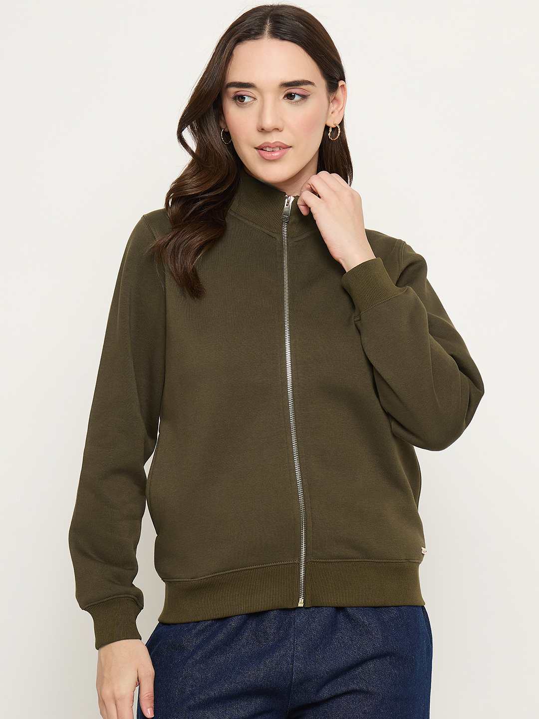 Madame High Neck Olive Sweatshirt - Image 2