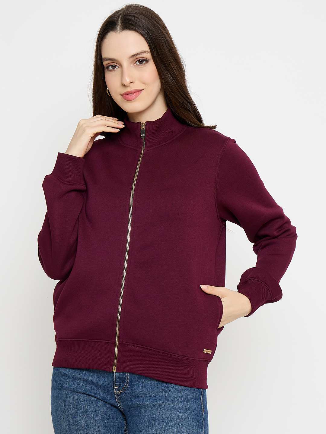 Madame Cotton Blend Zip Up Plum Sweatshirt - Image 3