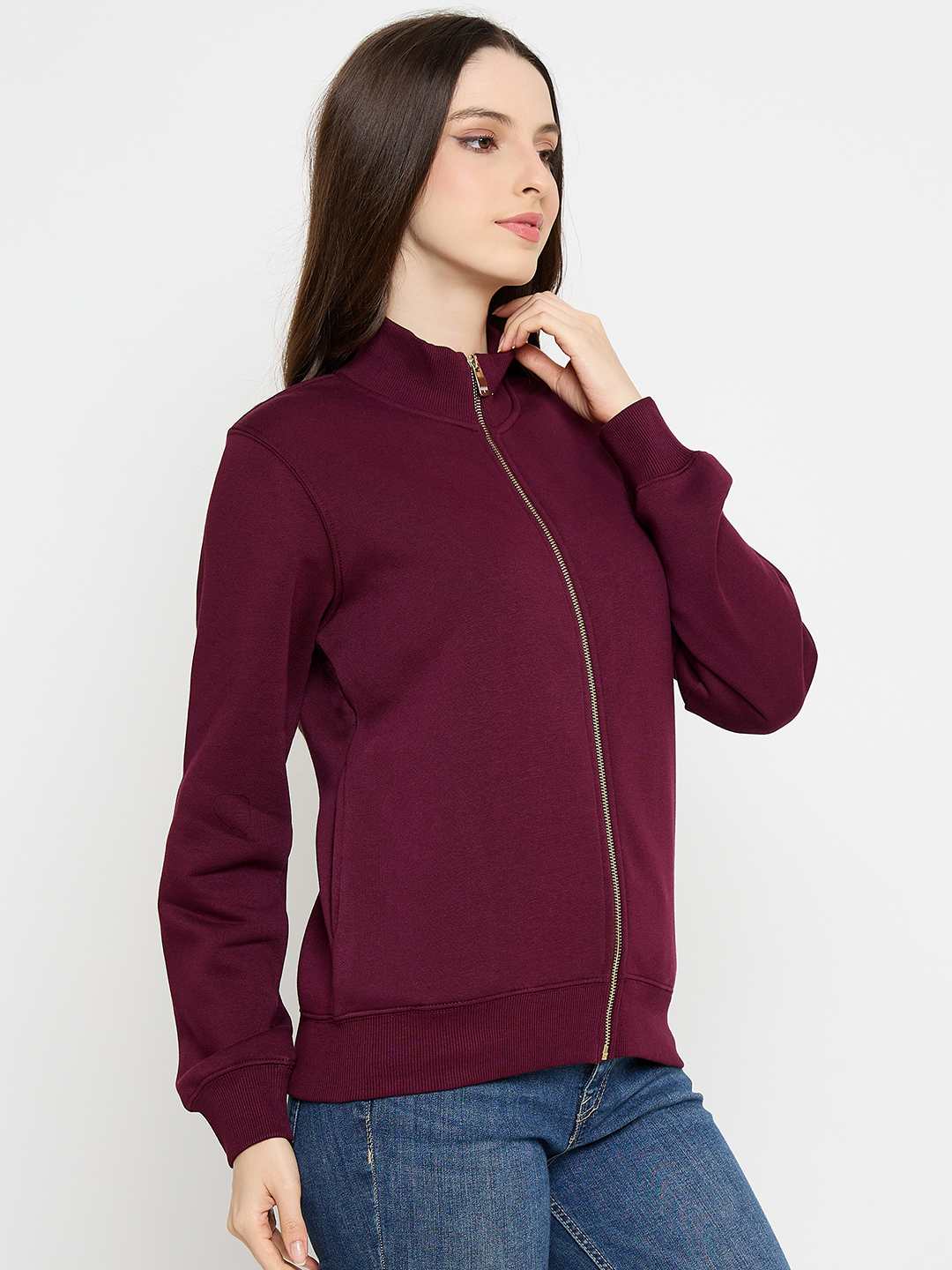 Madame Cotton Blend Zip Up Plum Sweatshirt - Image 4