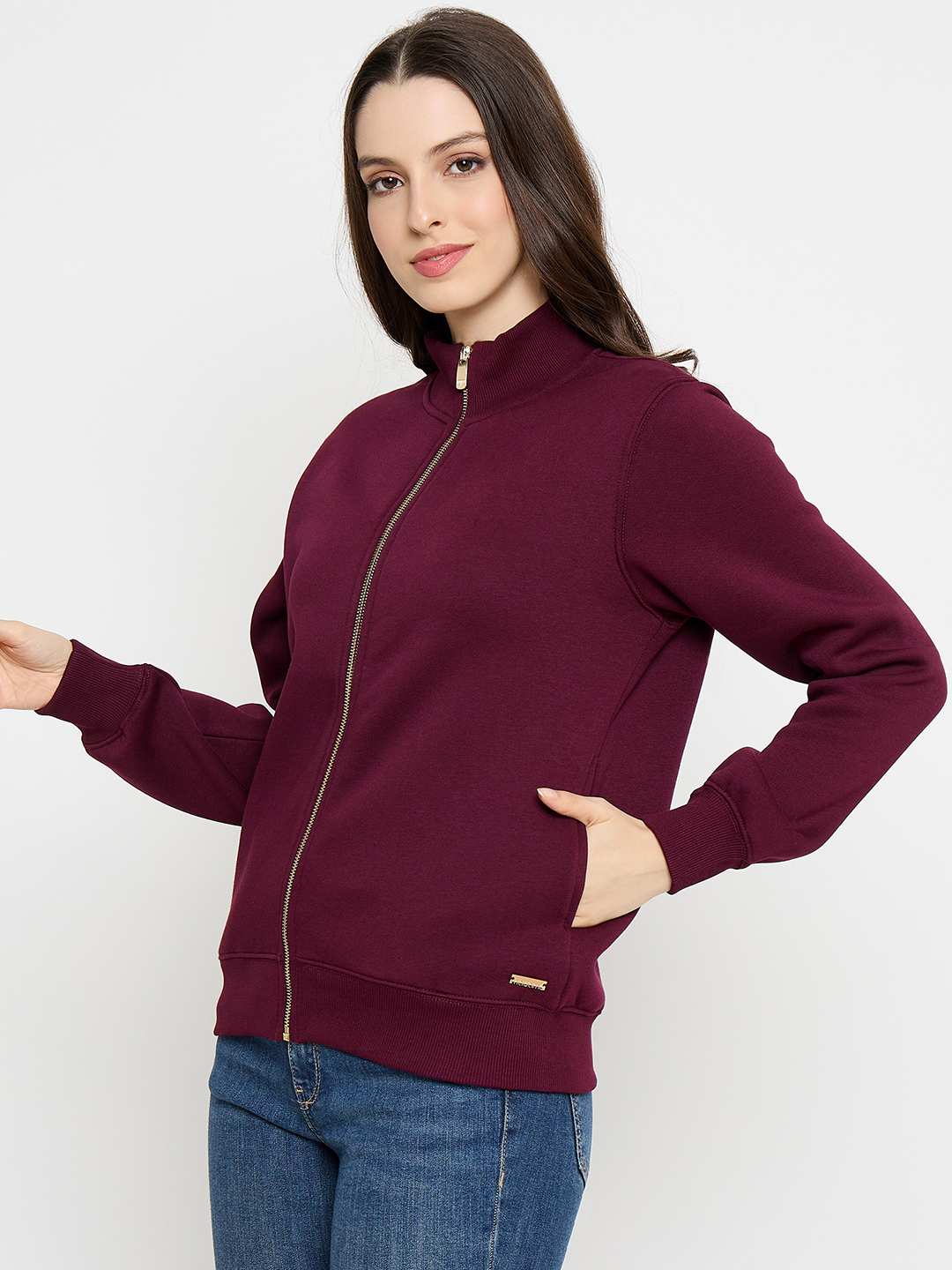 Madame Cotton Blend Zip Up Plum Sweatshirt - Image 5