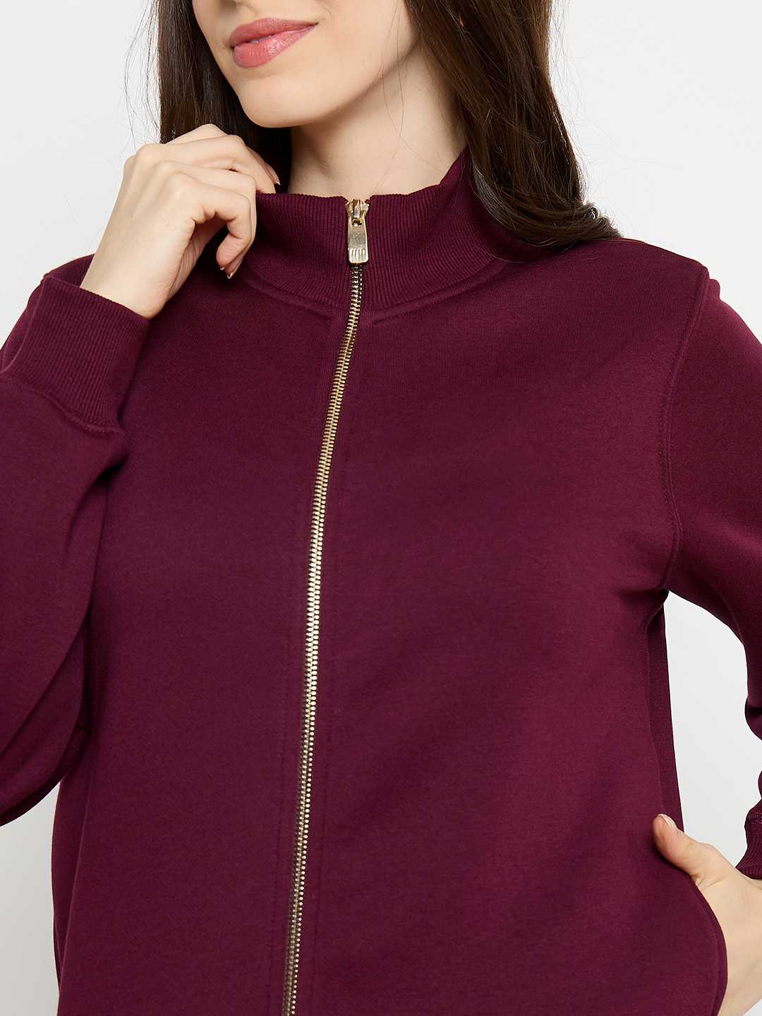 Madame Cotton Blend Zip Up Plum Sweatshirt - Image 7