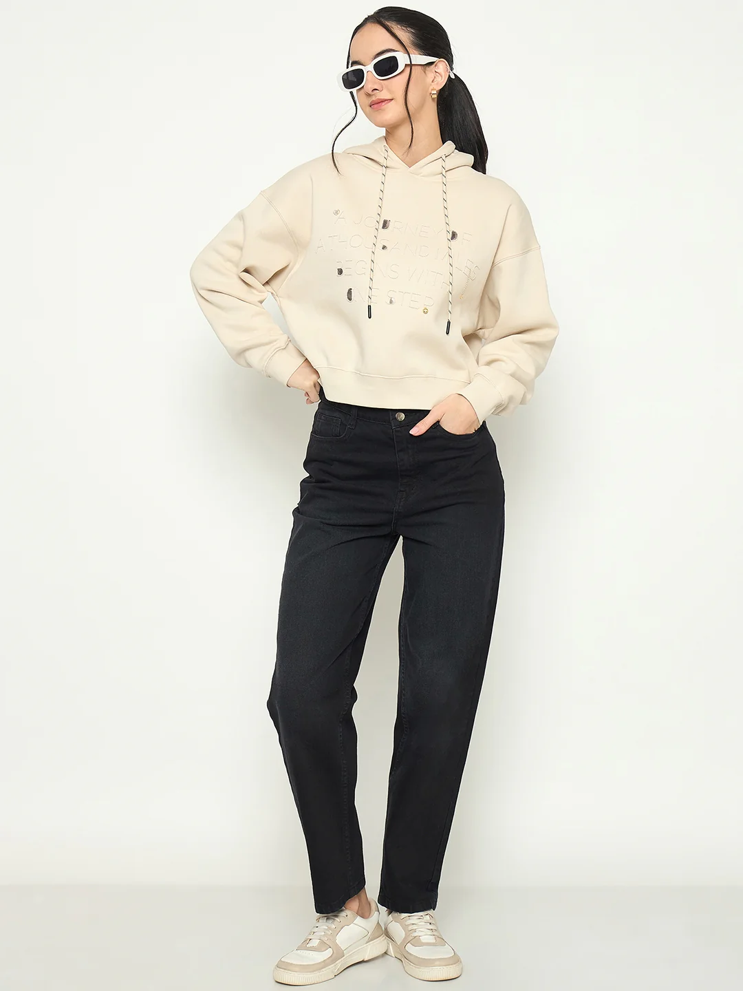 Madame Printed Sweatshirt with Drawstring Hood Neckline - Image 3
