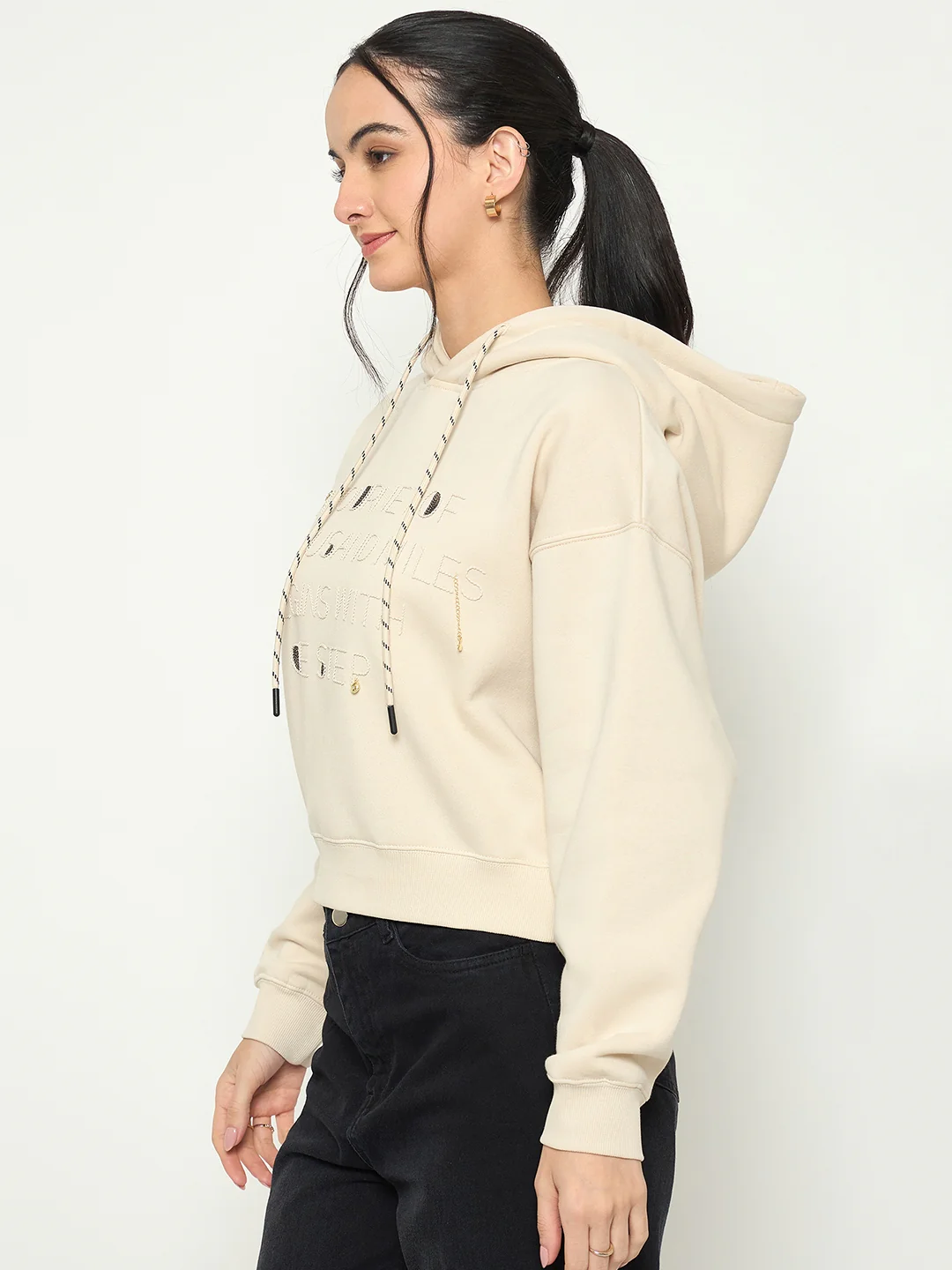 Madame Printed Sweatshirt with Drawstring Hood Neckline - Image 5