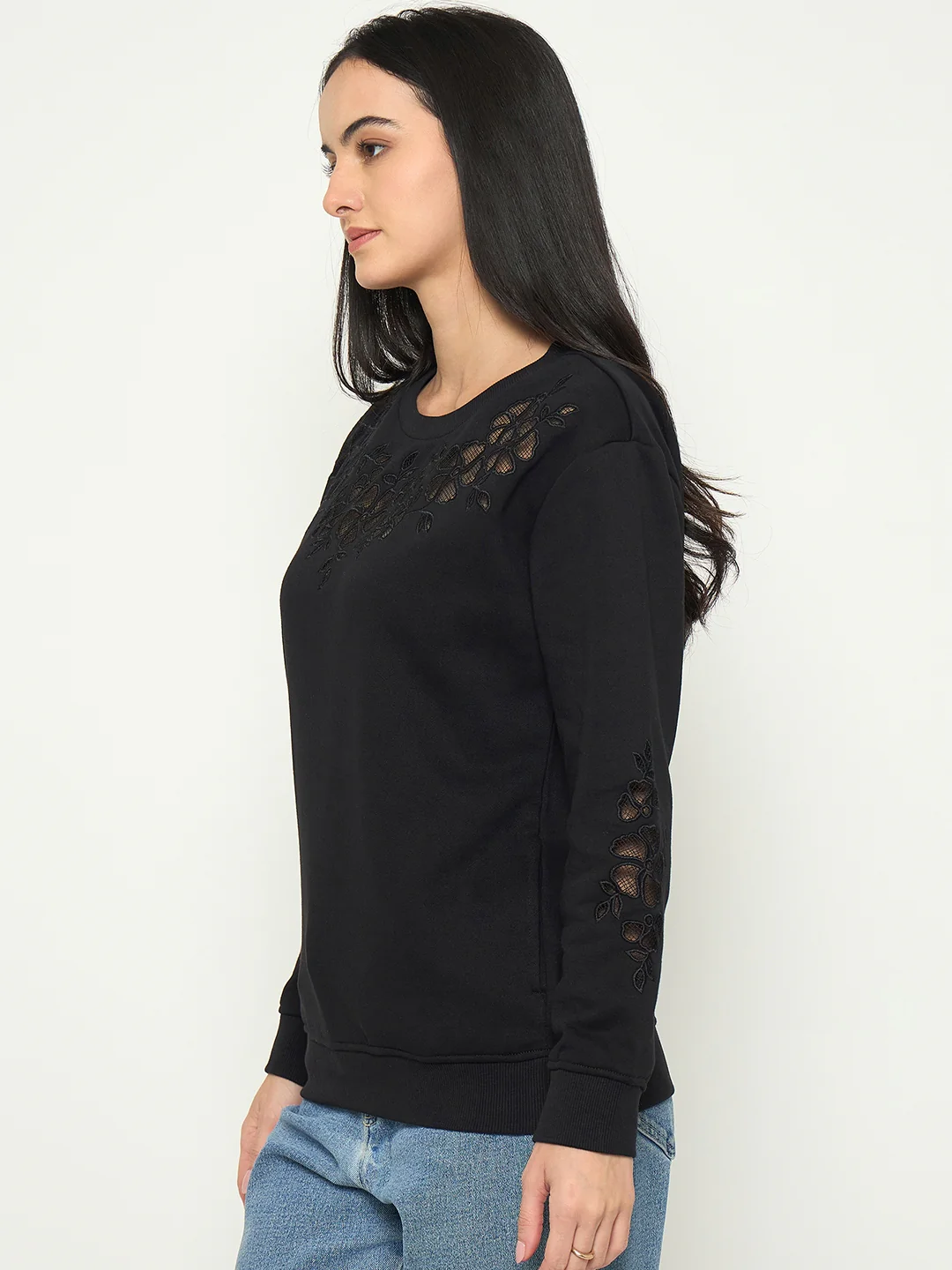 Madame Embroidered Round Neck Solid Sweatshirt - Image 5