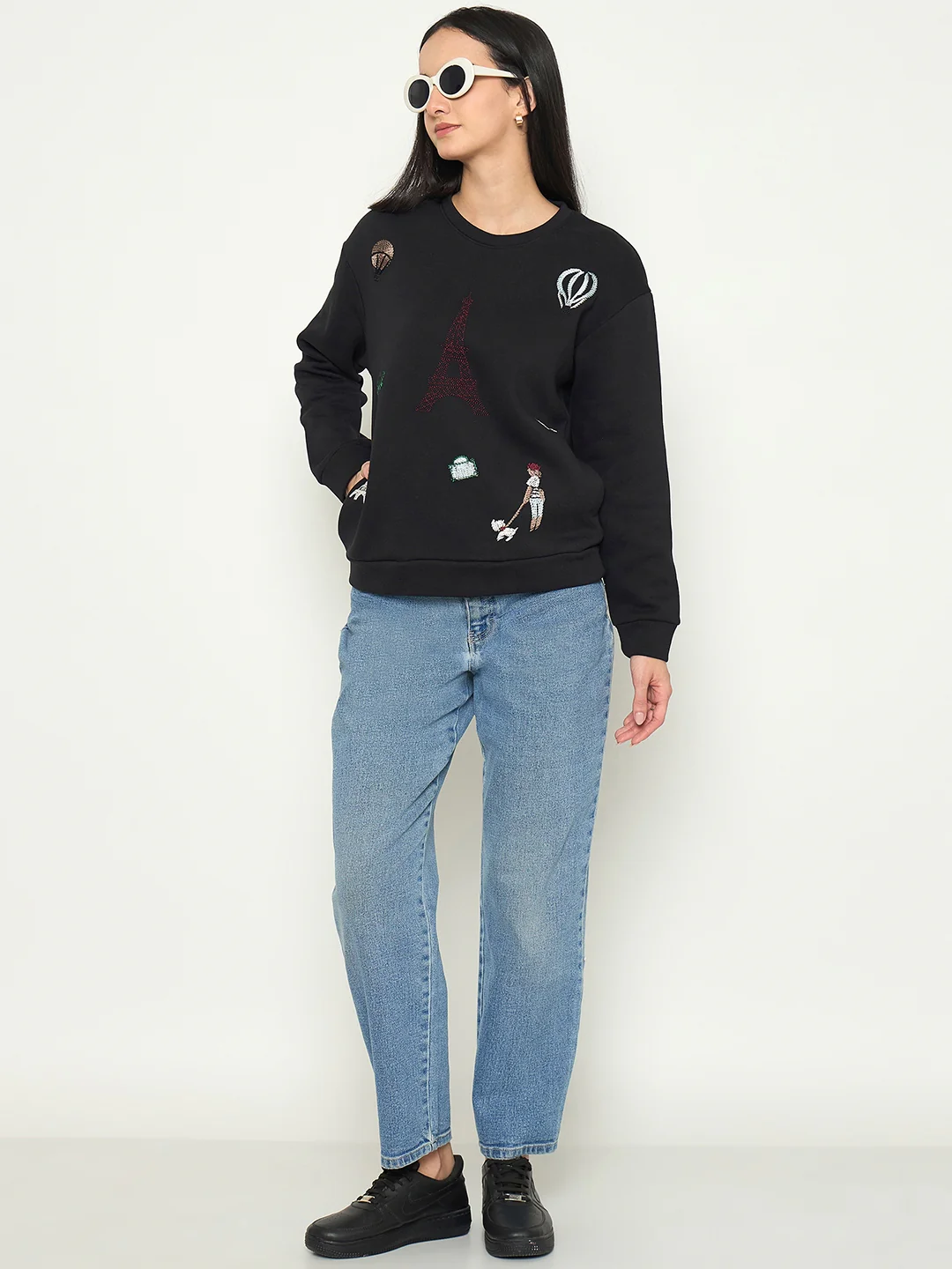 Madame Printed Black Sweatshirt with Crew Neckline - Image 3