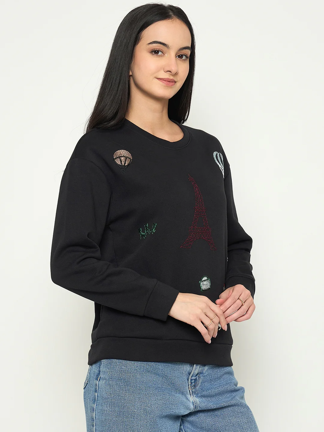 Madame Printed Black Sweatshirt with Crew Neckline - Image 4