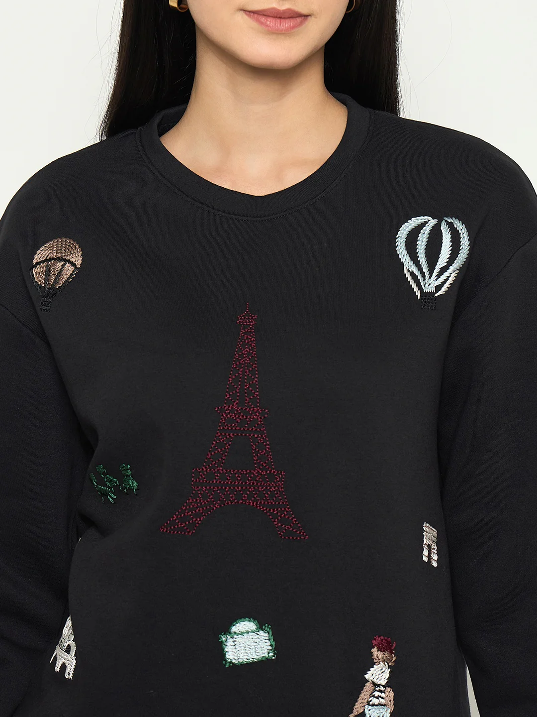Madame Printed Black Sweatshirt with Crew Neckline - Image 7