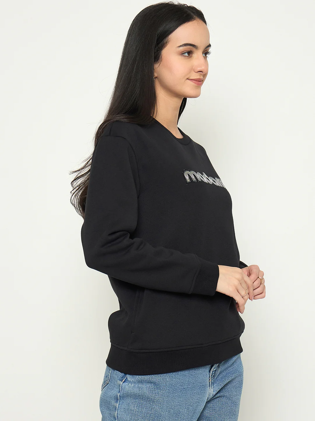 Madame Mock Neck Printed Black Sweatshirt - Image 4