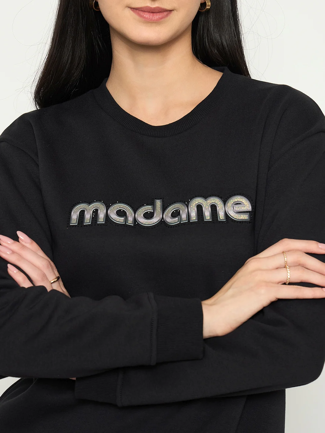 Madame Mock Neck Printed Black Sweatshirt - Image 7