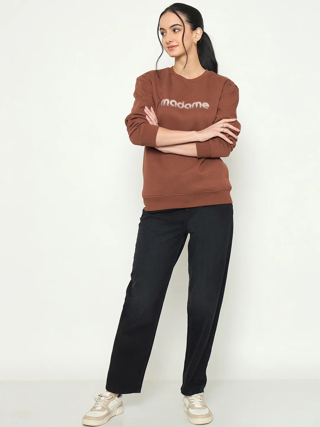 Madame Crew Neck Printed Brown Sweatshirt - Image 3