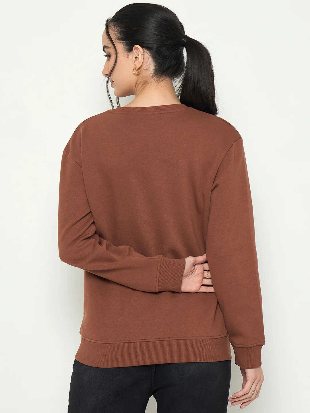 Madame Crew Neck Printed Brown Sweatshirt - Image 6