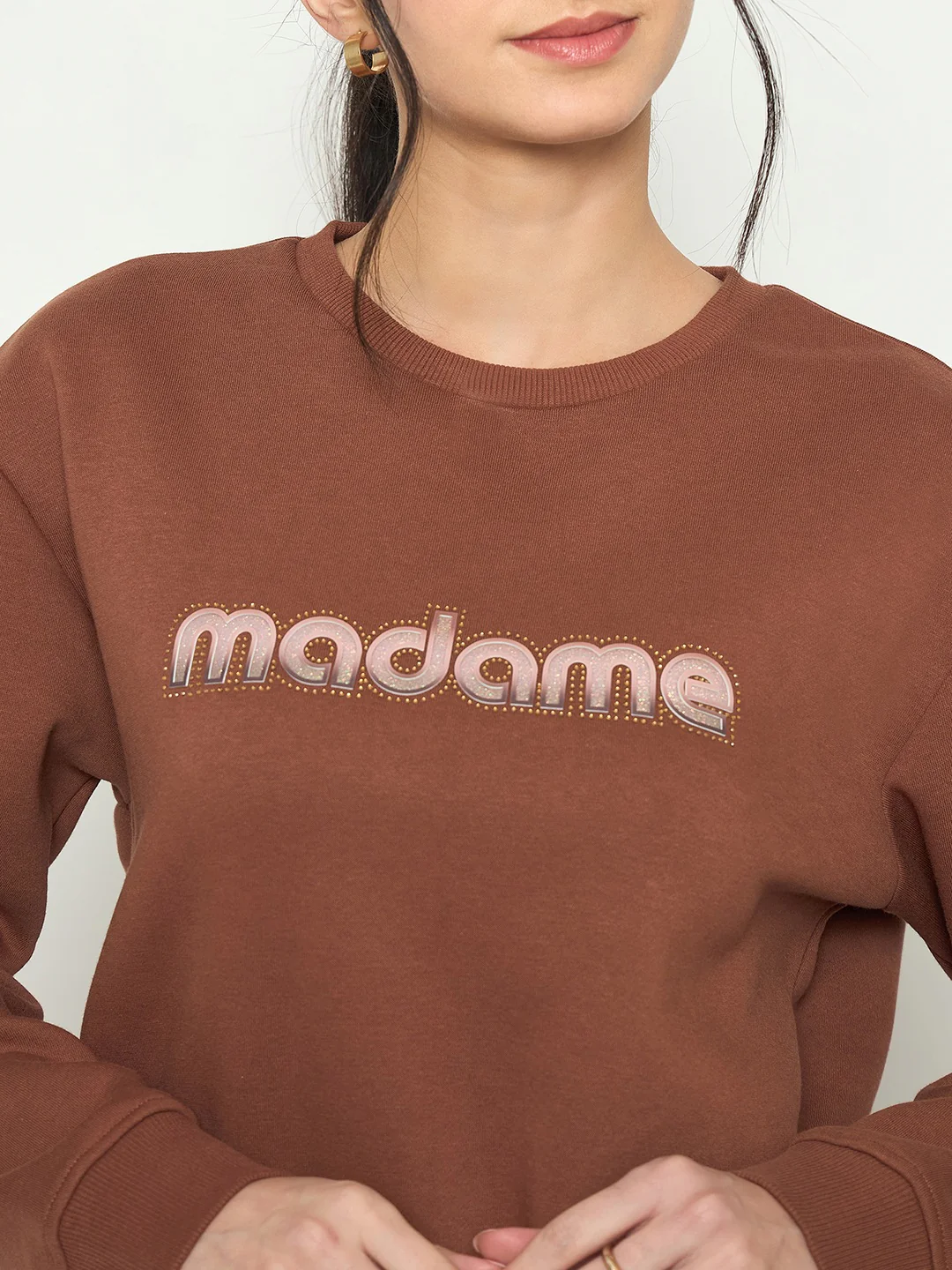 Madame Crew Neck Printed Brown Sweatshirt - Image 7