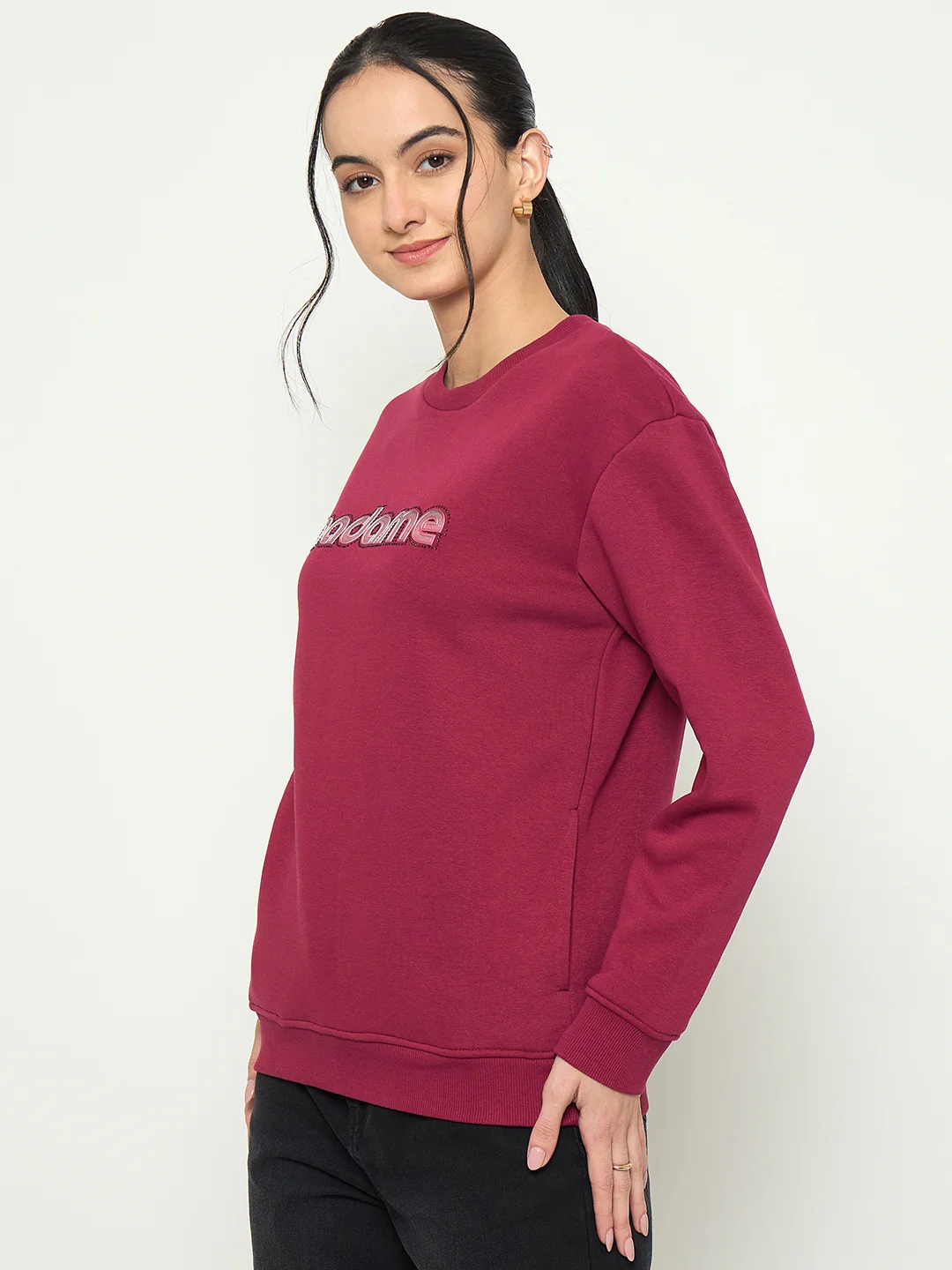 Madame Crew Neck Printed Wine Red Sweatshirt - Image 5