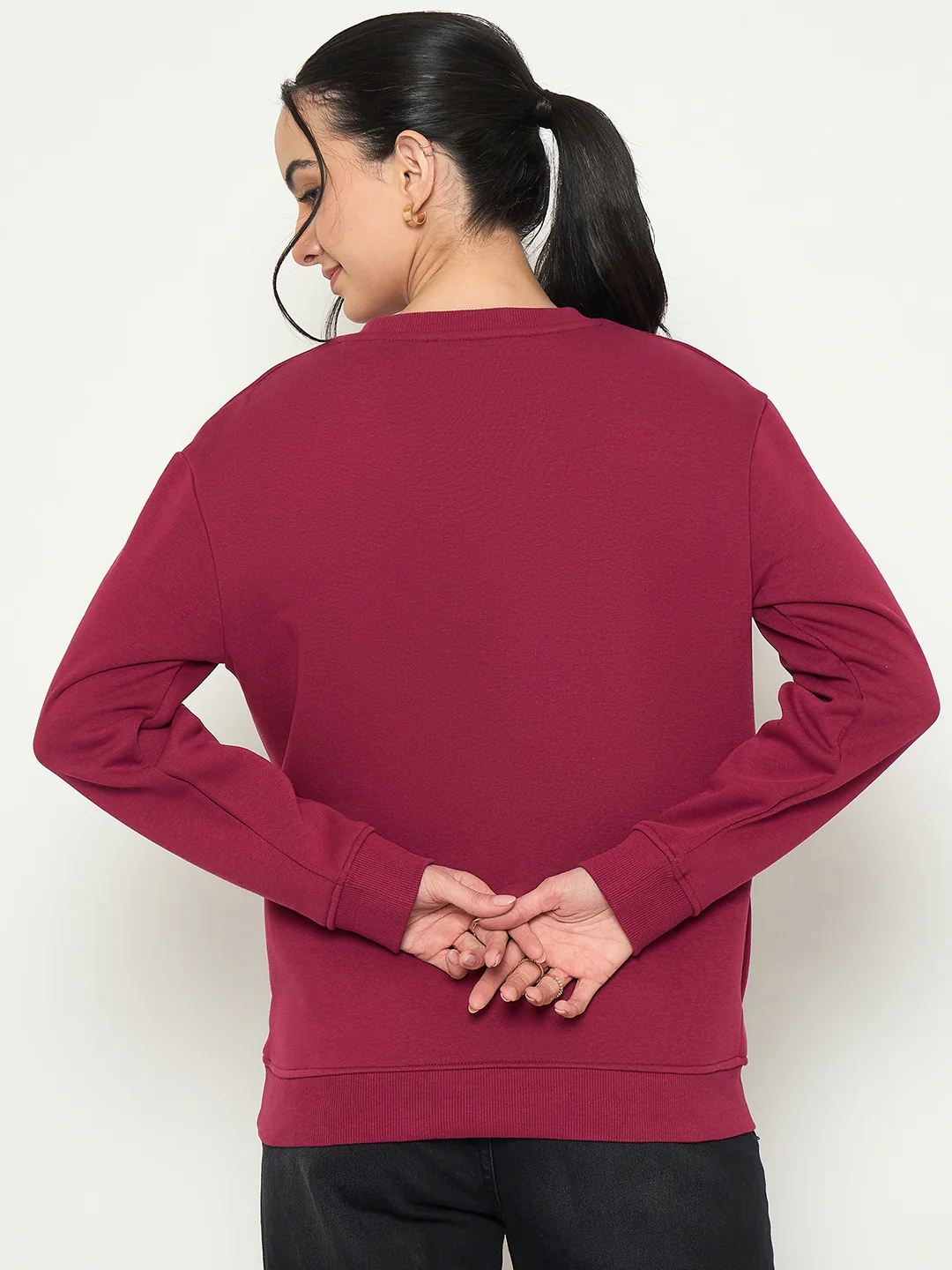 Madame Crew Neck Printed Wine Red Sweatshirt - Image 6