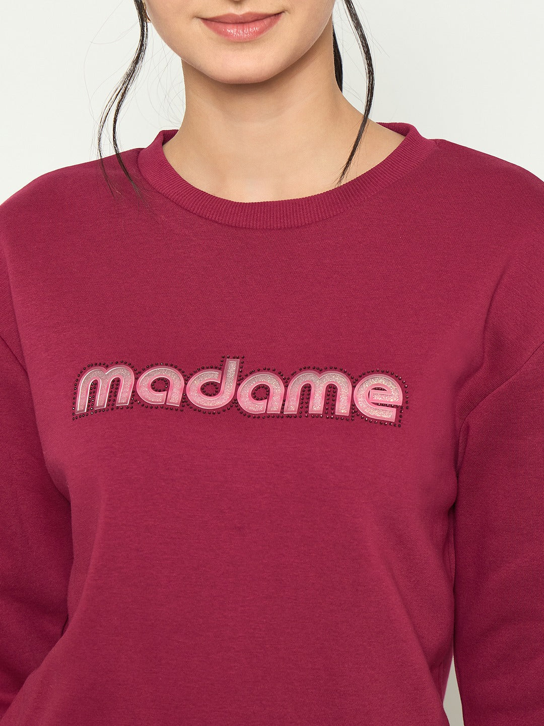 Madame Crew Neck Printed Wine Red Sweatshirt - Image 7