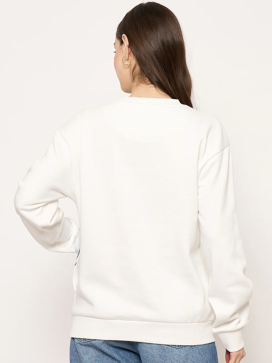 Madame Printed Crew Neck White Sweater - Image 6