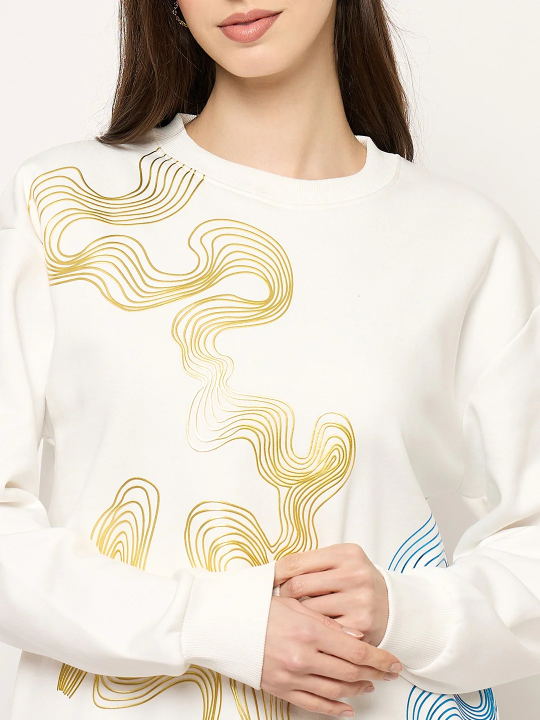 Madame Printed Crew Neck White Sweater - Image 7