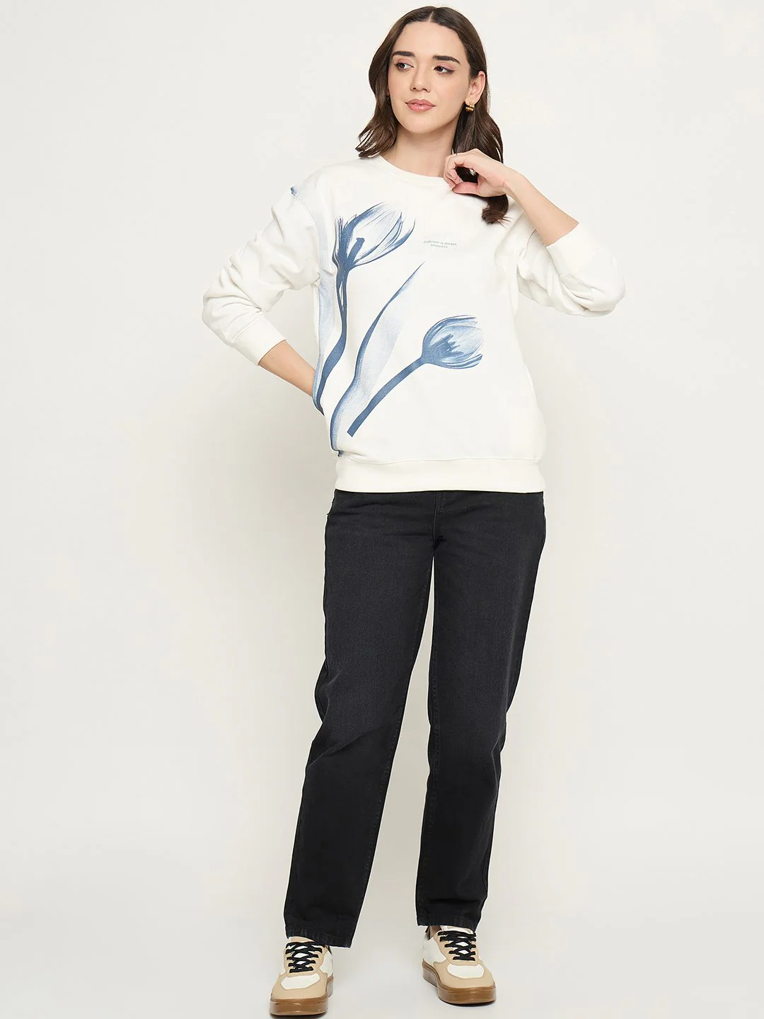 Madame Floral Print White Sweatshirt - Image 2