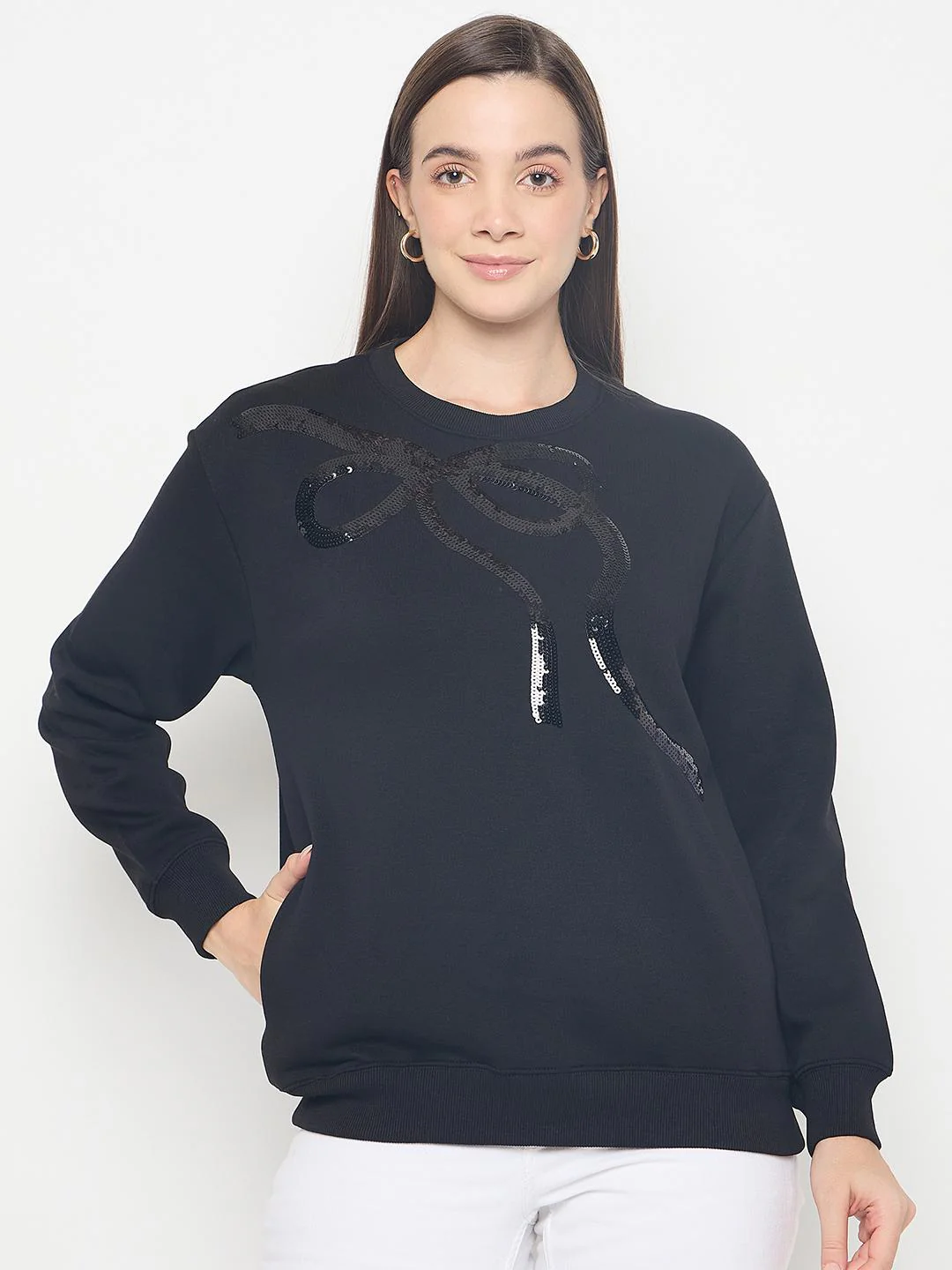 Madame Embellished Cotton Blend Black Sweatshirt - Image 3