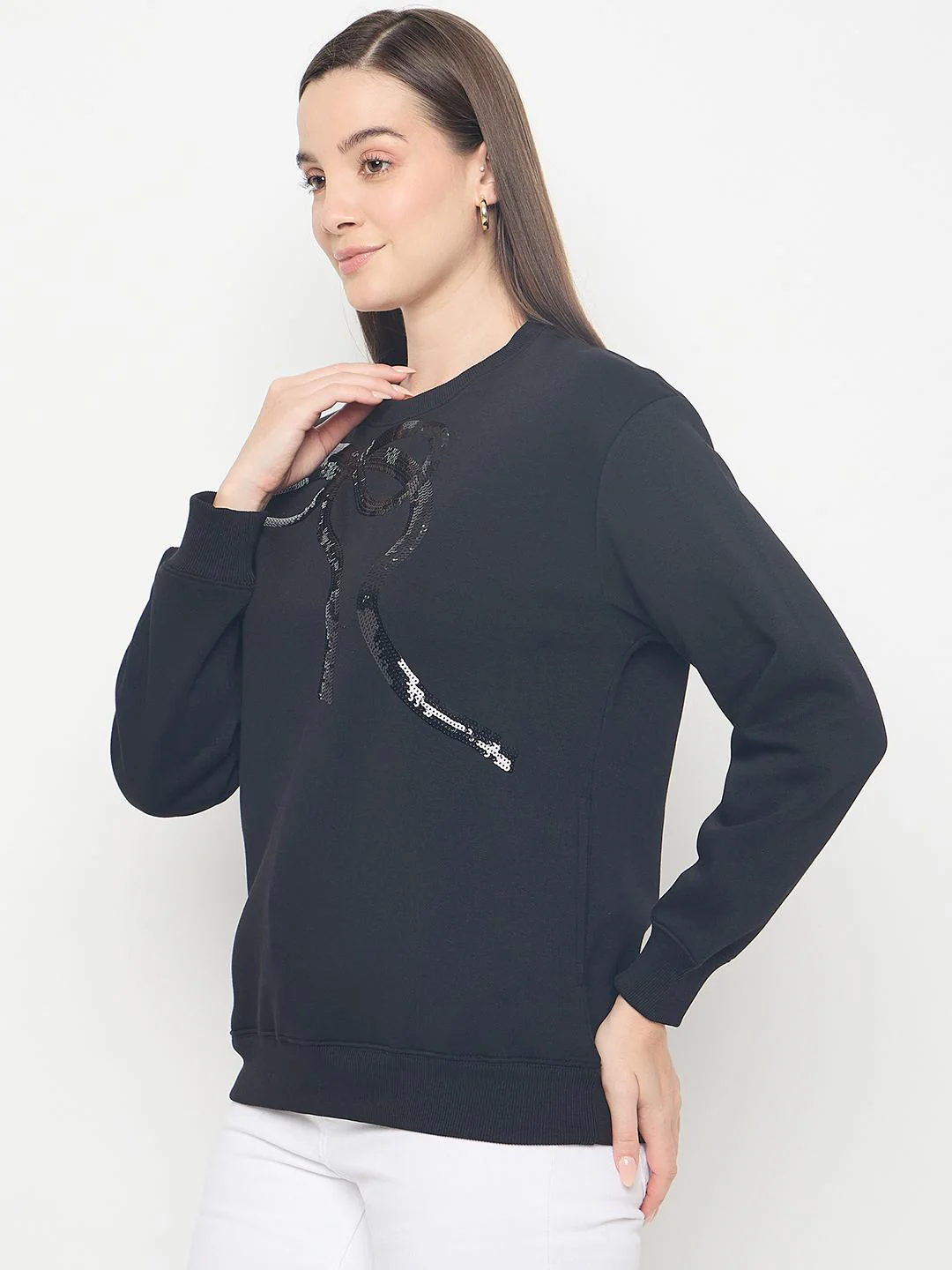 Madame Embellished Cotton Blend Black Sweatshirt - Image 5