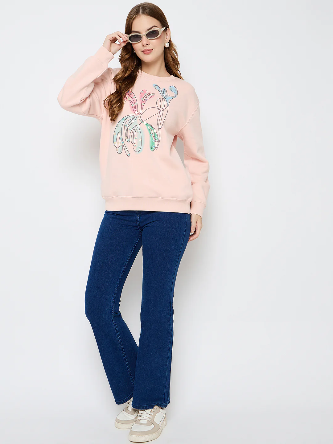 Madame Embellished Print Cotton Blend Peach Sweatshirt - Image 2