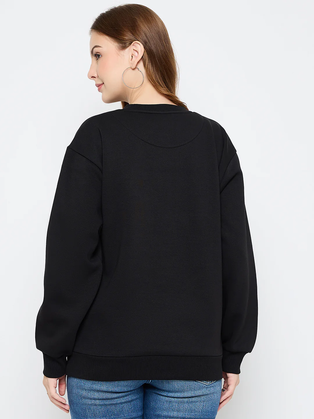 Madame Solid Black Cotton Blend Sweatshirt - Image 6