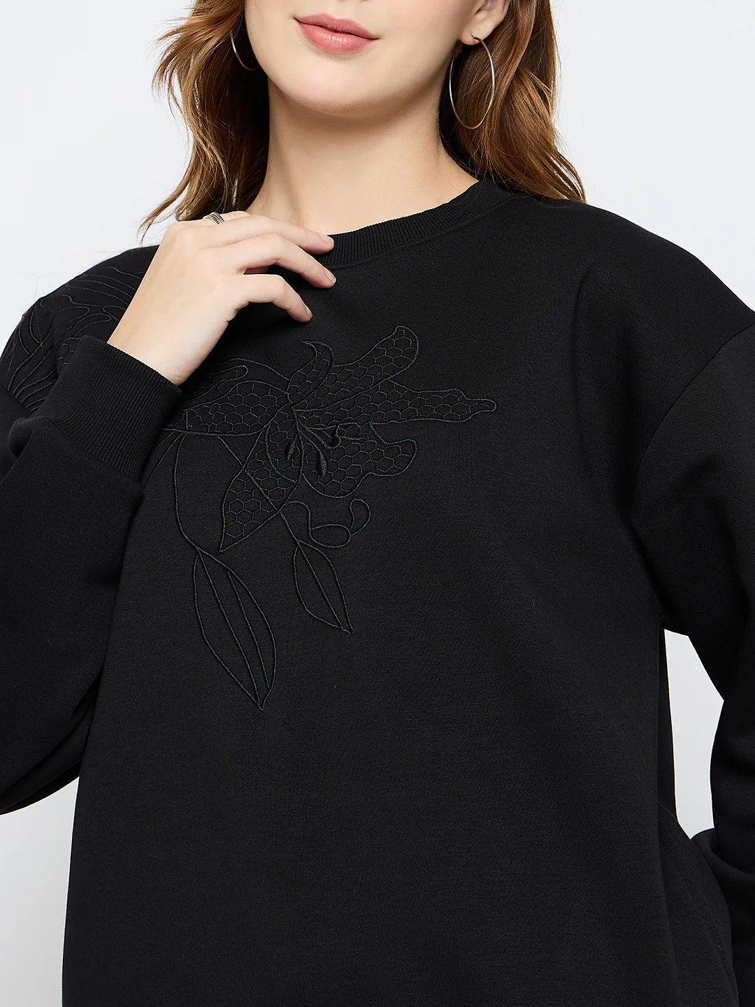 Madame Solid Black Cotton Blend Sweatshirt - Image 7