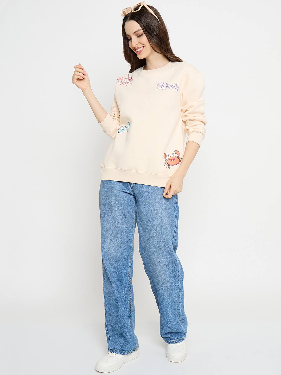 Madame Graphic Print Cotton Blend Cream Pullover Sweatshirt - Image 2