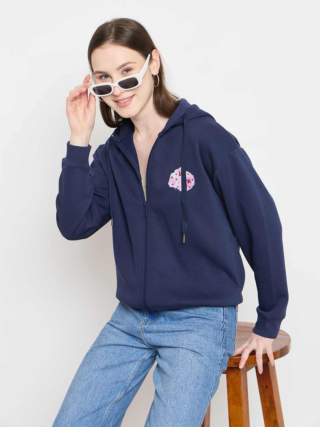 Madame Hooded Blue Sweatshirt with Zipper