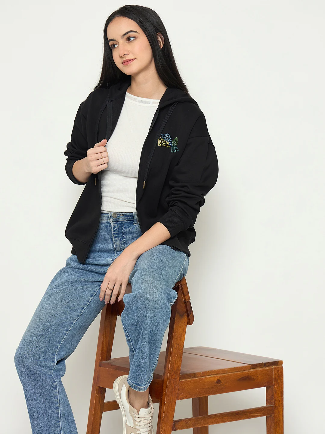 Madame Black Cotton Hooded Sweatshirt - Image 2