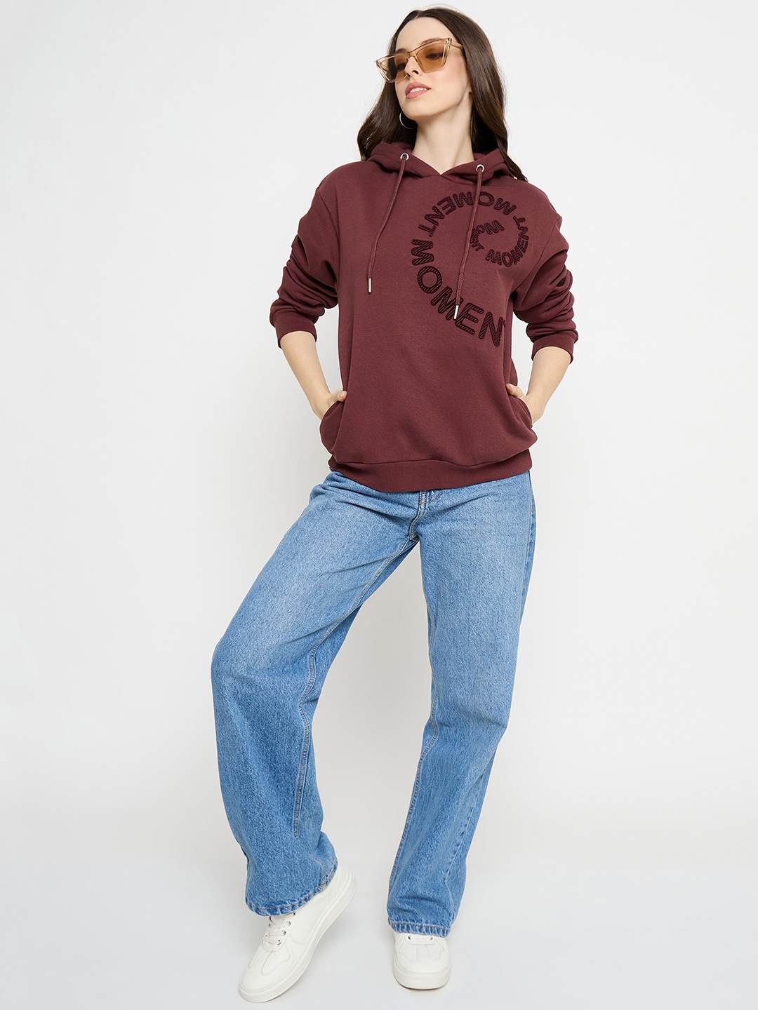 Madame Typograpy Print Hooded Brown Sweatshirt - Image 2