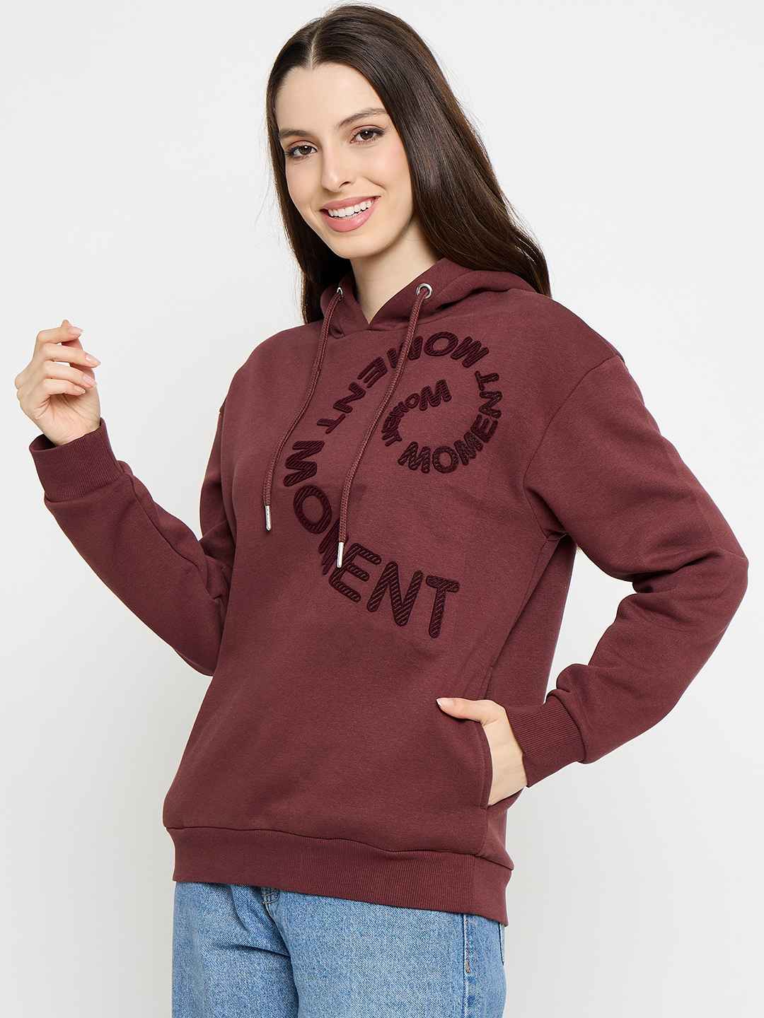 Madame Typograpy Print Hooded Brown Sweatshirt - Image 5