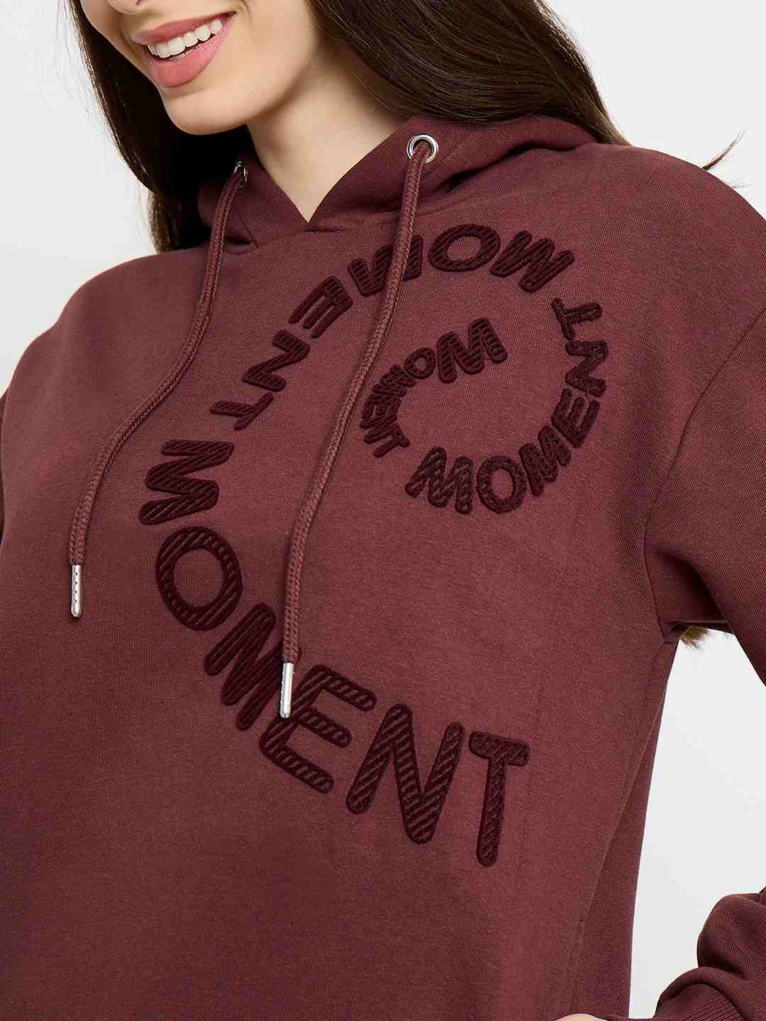 Madame Typograpy Print Hooded Brown Sweatshirt - Image 7