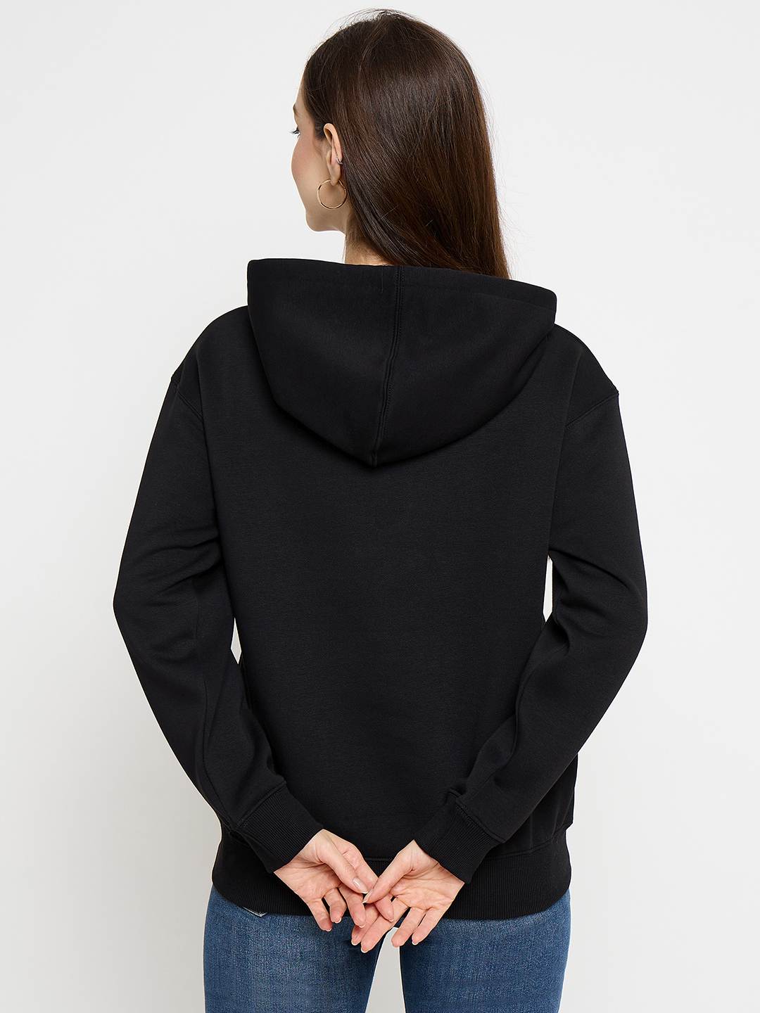 Madame Typograpy Print Hooded Cotton Blend Black Sweatshirt - Image 6