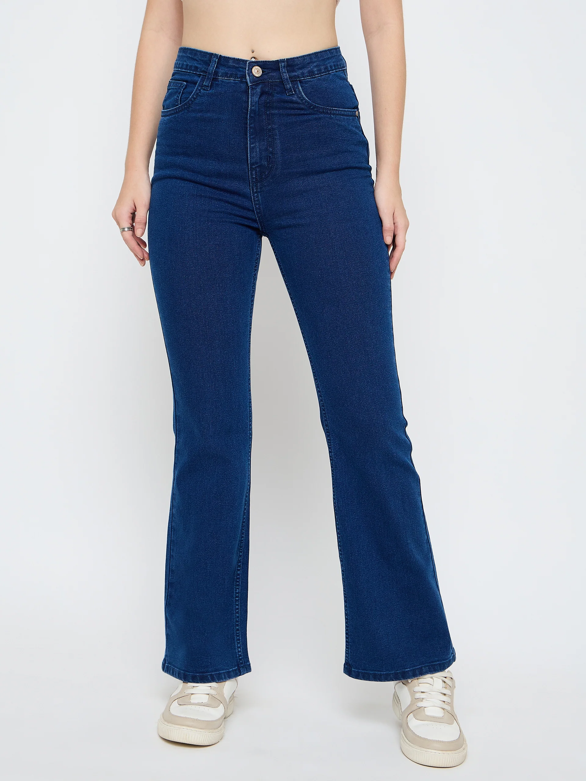 Madame Cotton Blend Dark Blue Flared Jeans