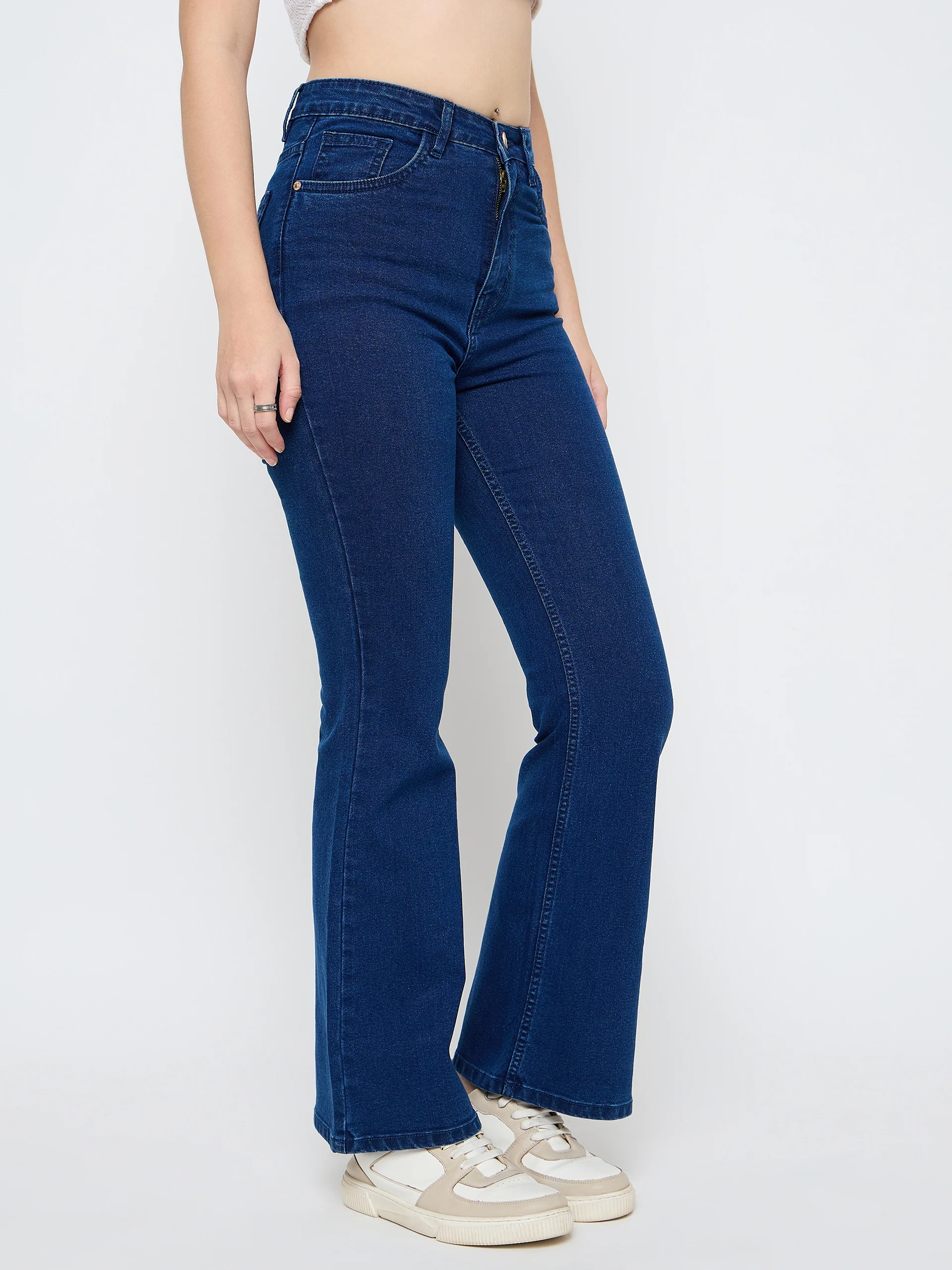 Madame Cotton Blend Dark Blue Flared Jeans - Image 3