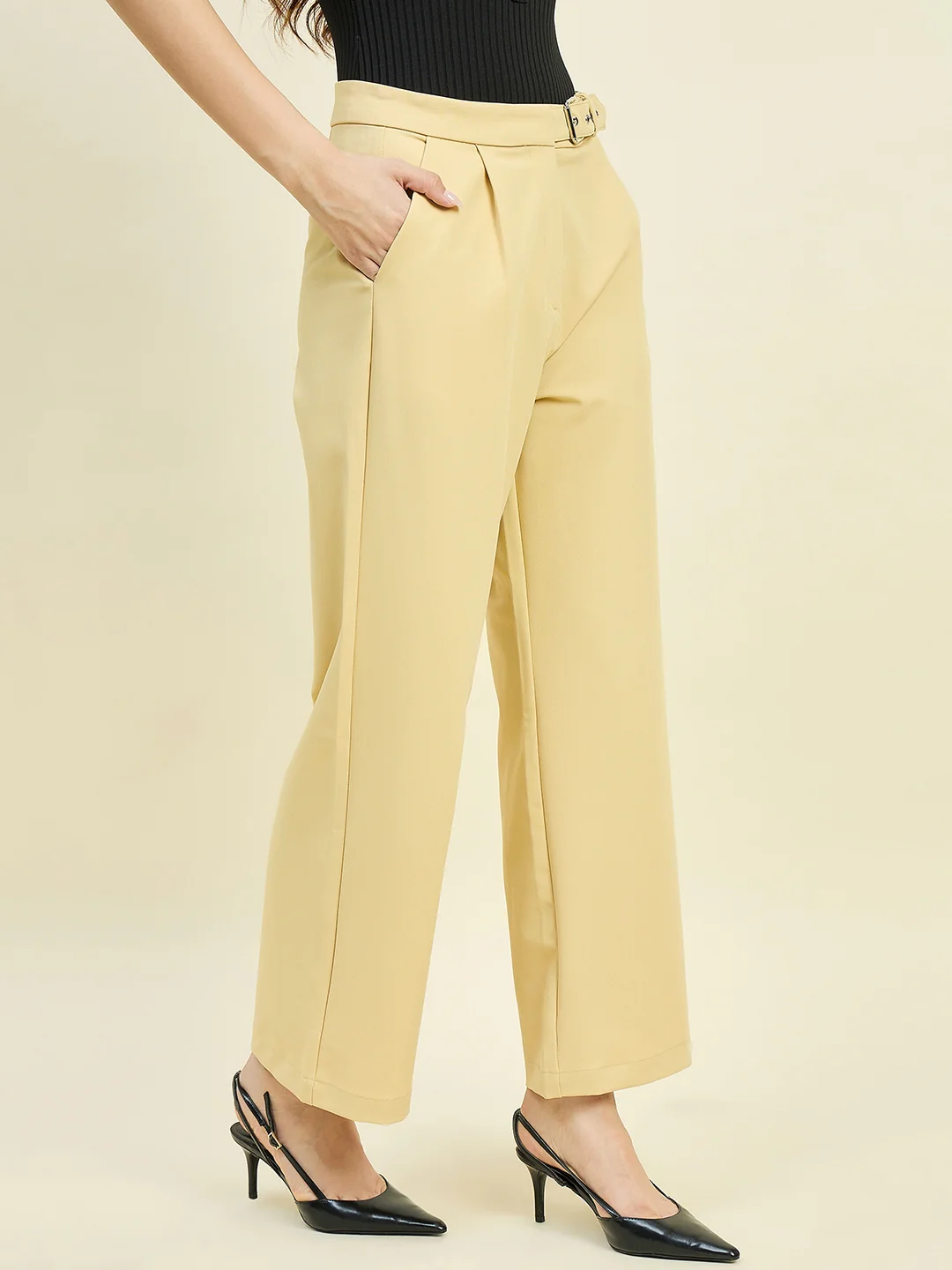 Madame Lemon Yellow Relaxed Fit Trousers - Image 4