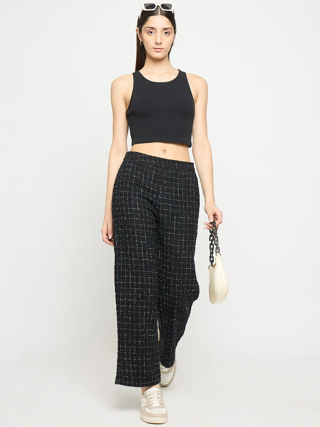 Madame Black and Blue Texture Tweed Trousers - Image 2