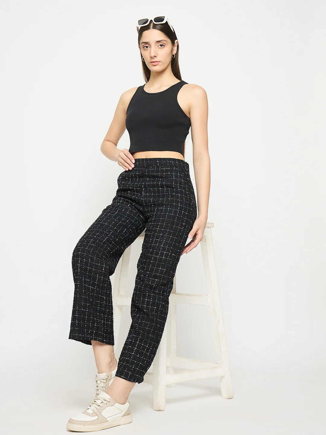 Madame Black and Blue Texture Tweed Trousers - Image 3
