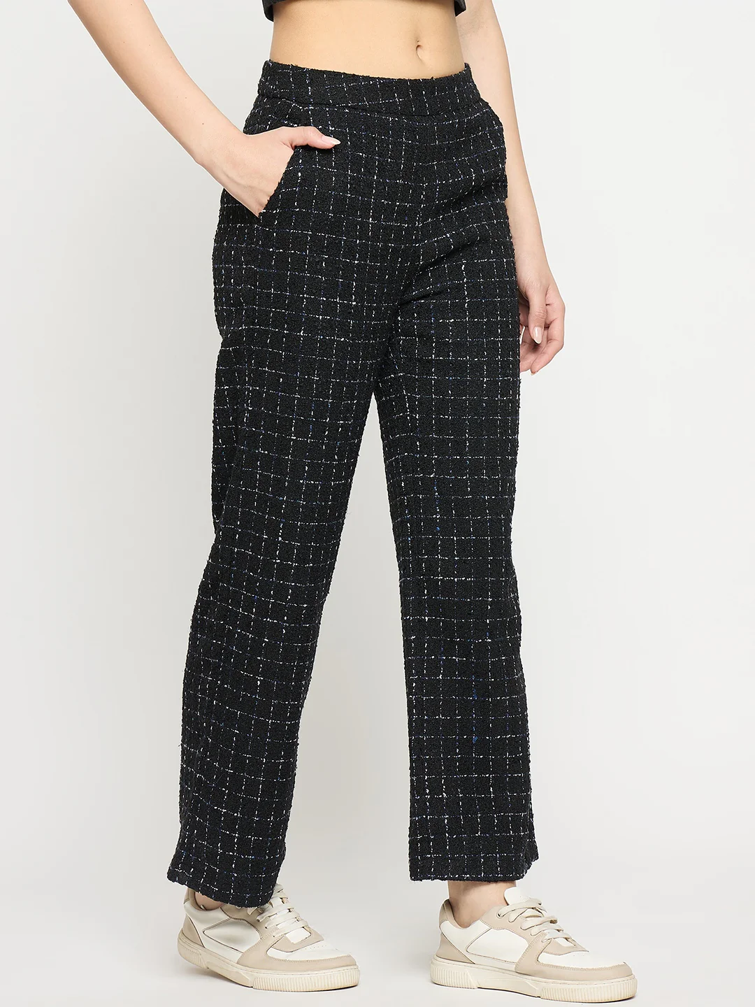 Madame Black and Blue Texture Tweed Trousers - Image 4