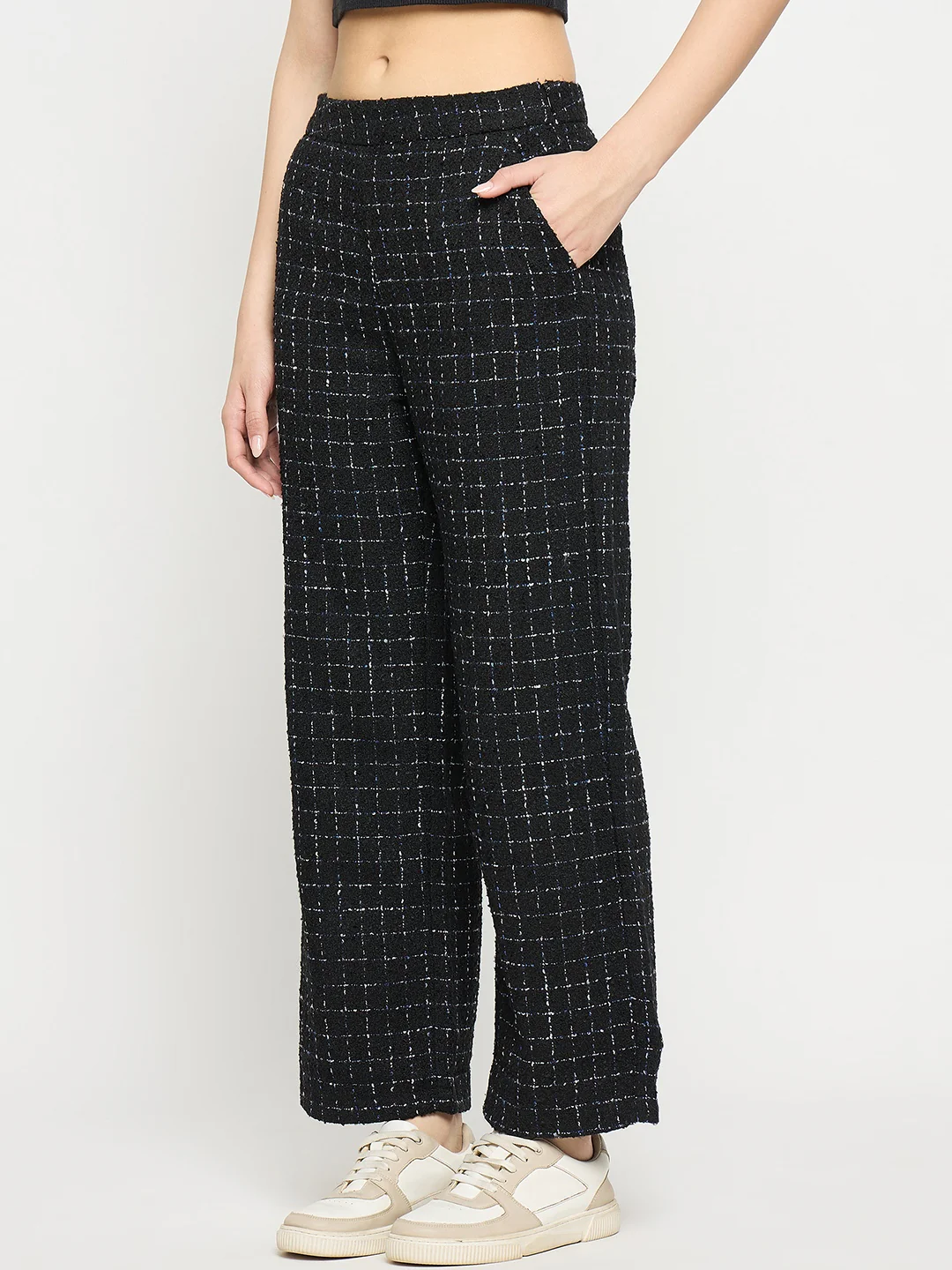 Madame Black and Blue Texture Tweed Trousers - Image 5