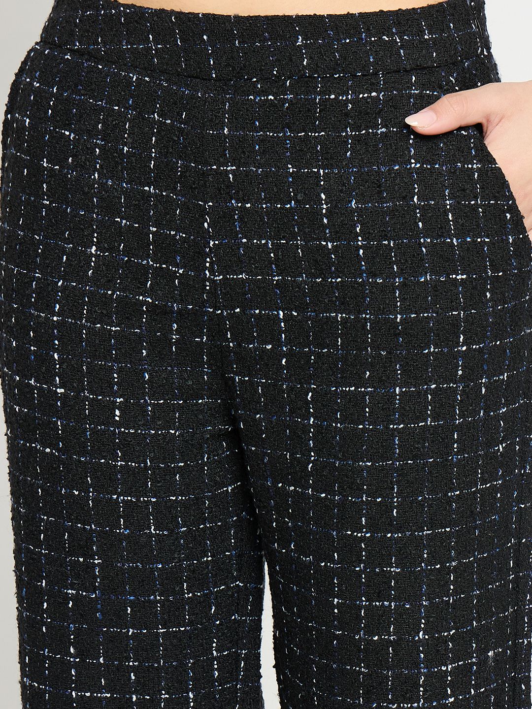 Madame Black and Blue Texture Tweed Trousers - Image 7