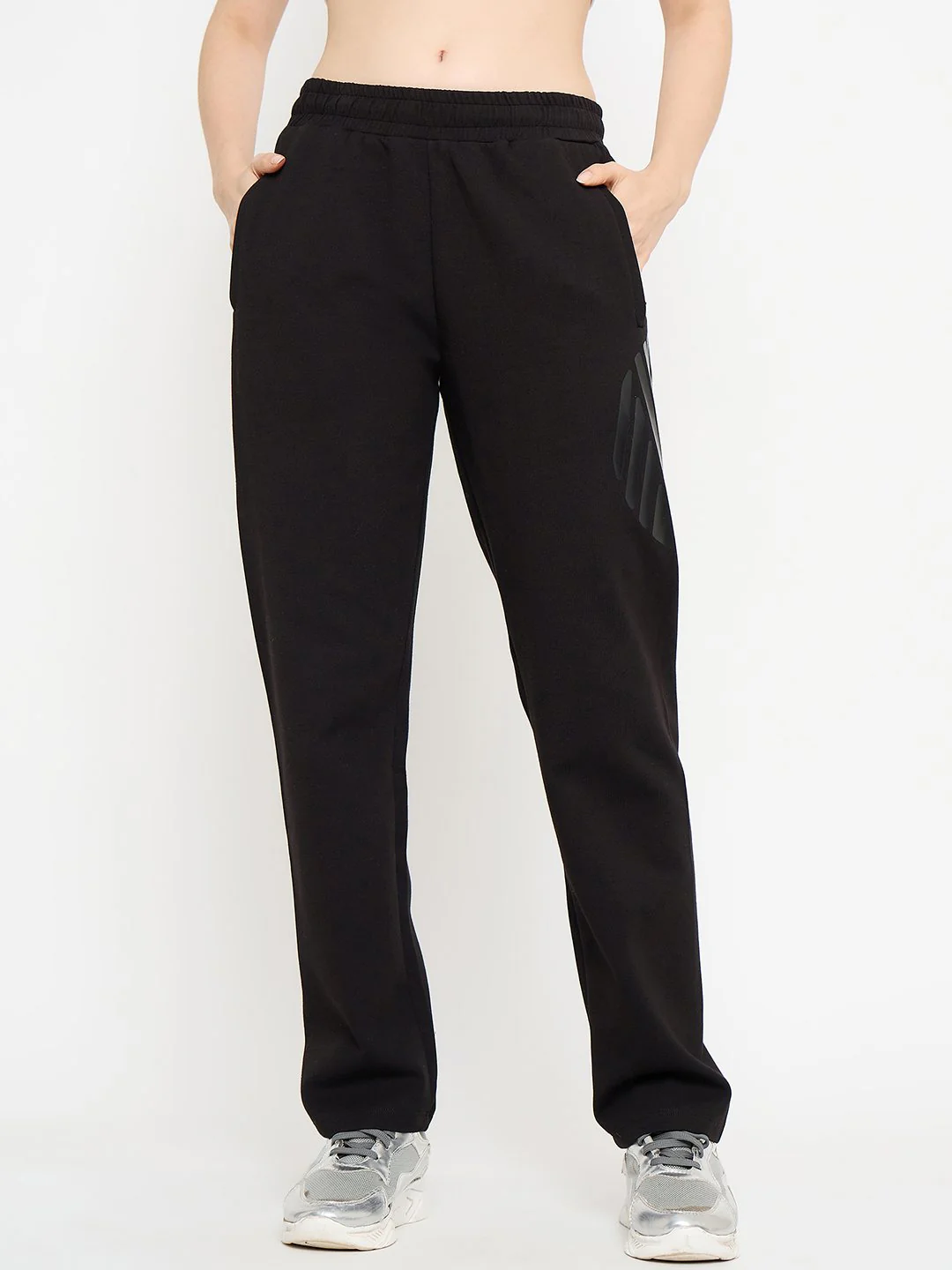 Madame Typography Print Black Straight Track Bottoms