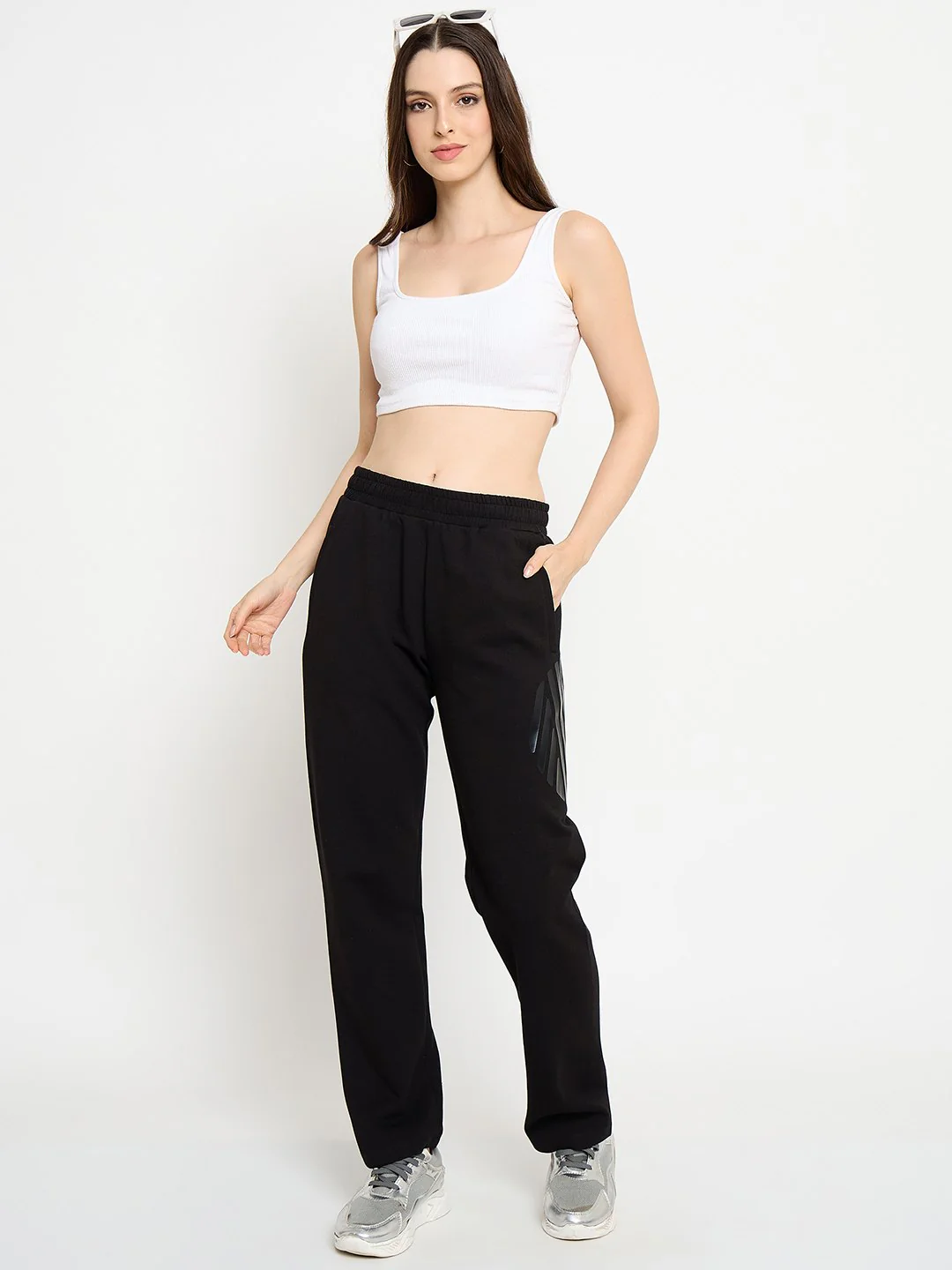 Madame Typography Print Black Straight Track Bottoms - Image 3