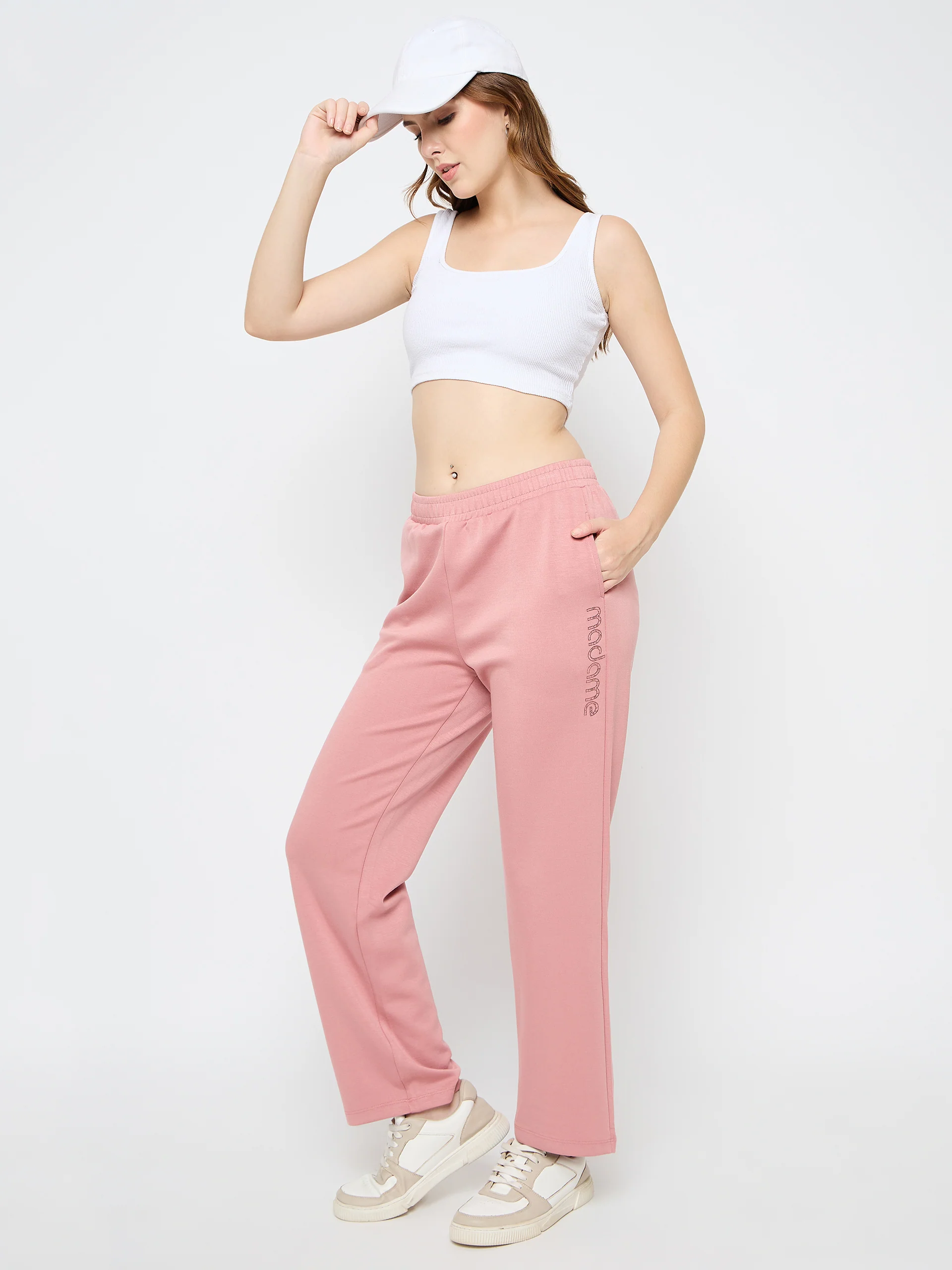 Madame Typography Print Blush Pink Track Bottoms - Image 2