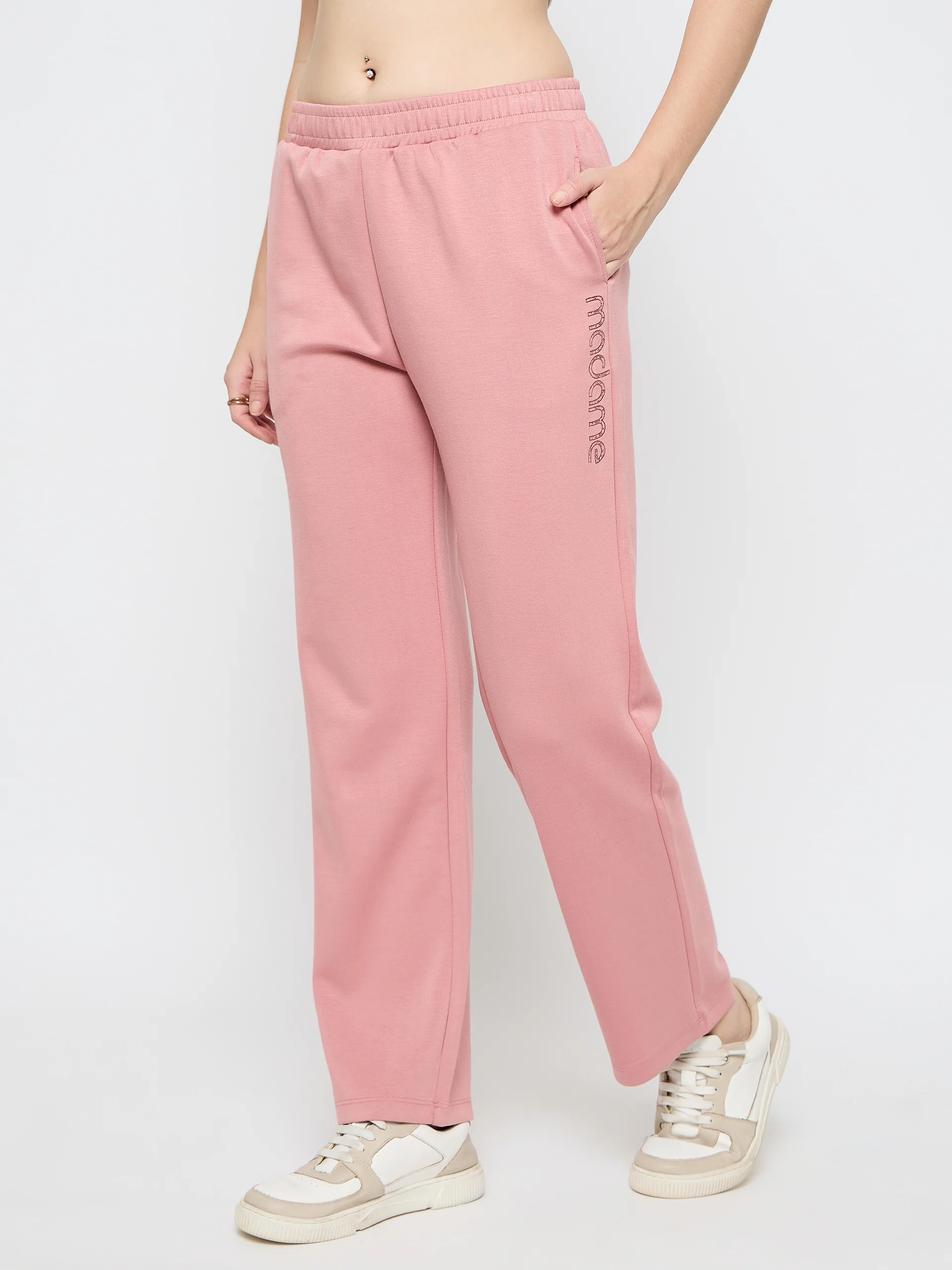 Madame Typography Print Blush Pink Track Bottoms - Image 4