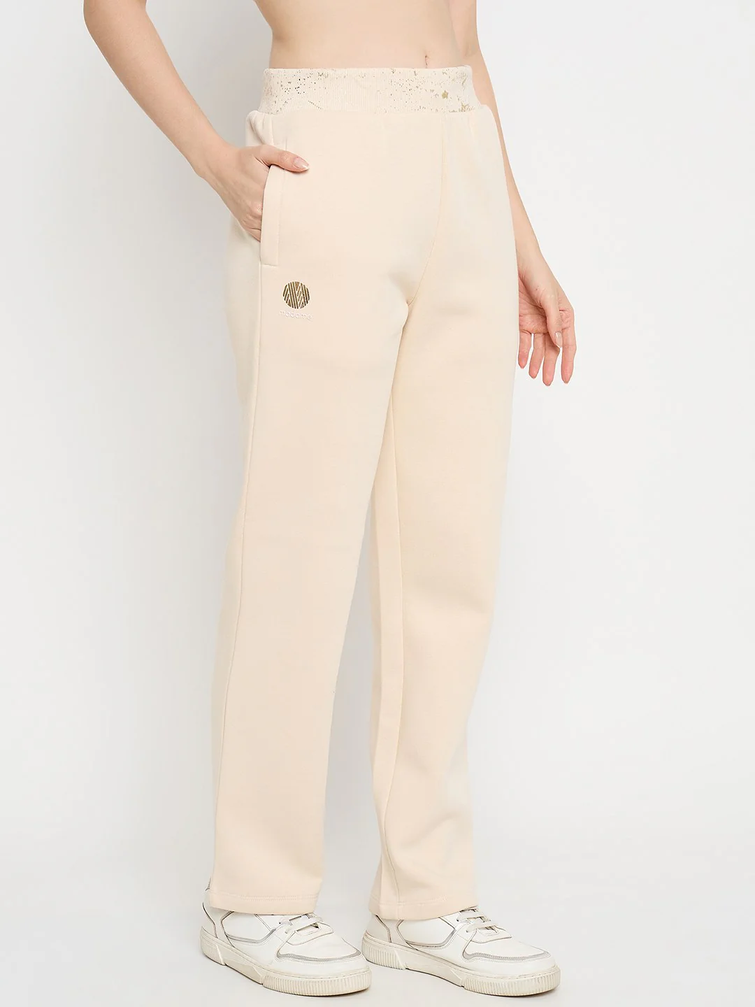 Madame Abstract Print Ivory Tapered Track Bottoms - Image 4